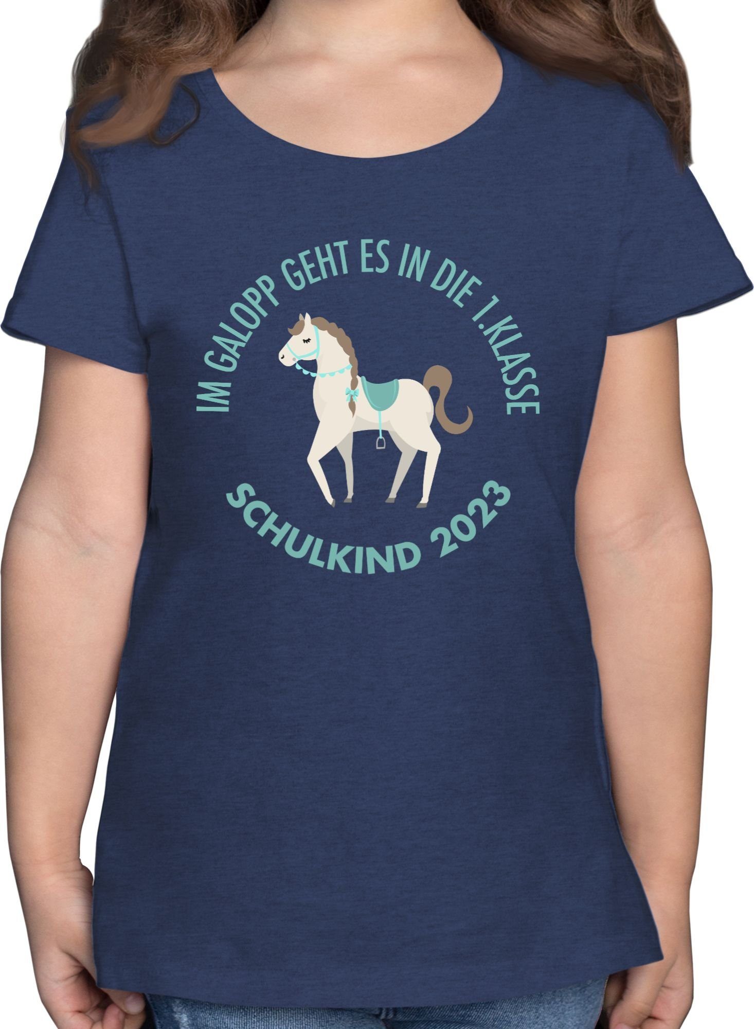 Galopp 2023 Einschulung T-Shirt Meliert 3 Shirtracer Im Dunkelblau Mädchen Schulkind