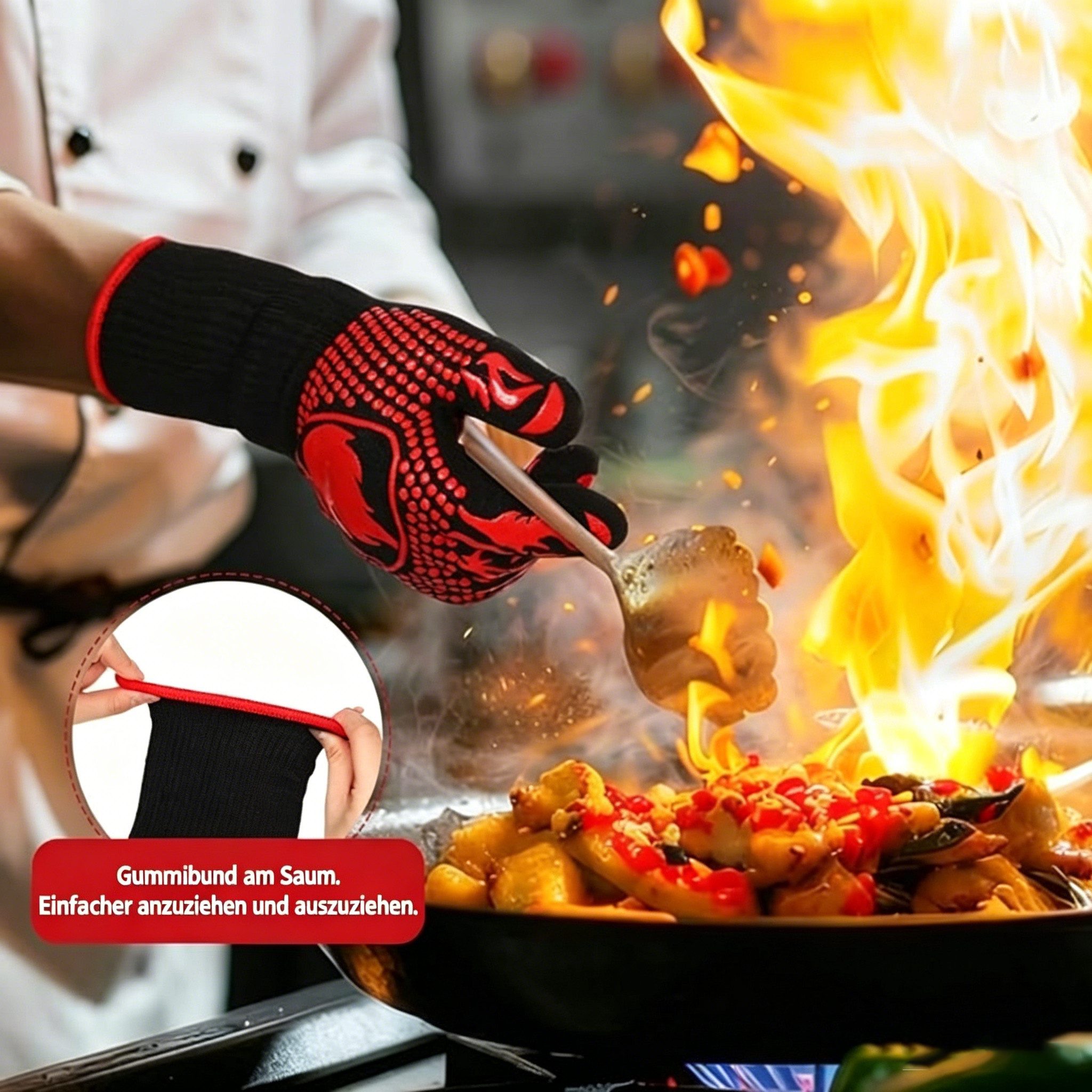 Forrlite Grillhandschuhe Hitzebeständige Handschuhe zum Grillen, Kochen und Backen, (Hitzebeständige Grill- & Ofenhandschuhe für Küche, Backen, BBQ – Schutz vor – Bild 5 von 5