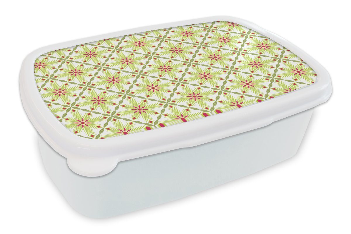 MuchoWow Lunchbox Bohème - Muster - Blumen, Kunststoff, (2-tlg), Brotbox für Kinder und Erwachsene, Brotdose, für Jungs und Mädchen weiß