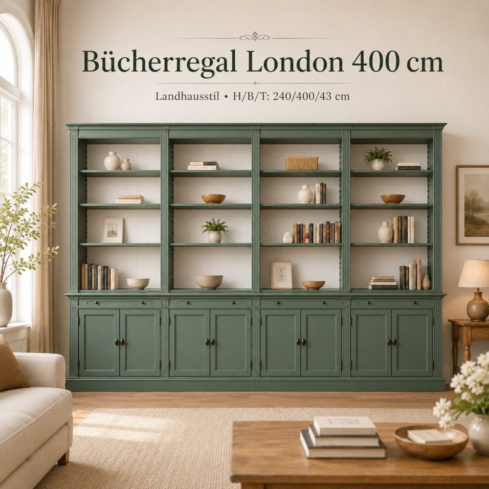 Wohnpalast Bücherregal Bücherschrank London 400 cm - mehrteilig Bücherregal im Landhausstil