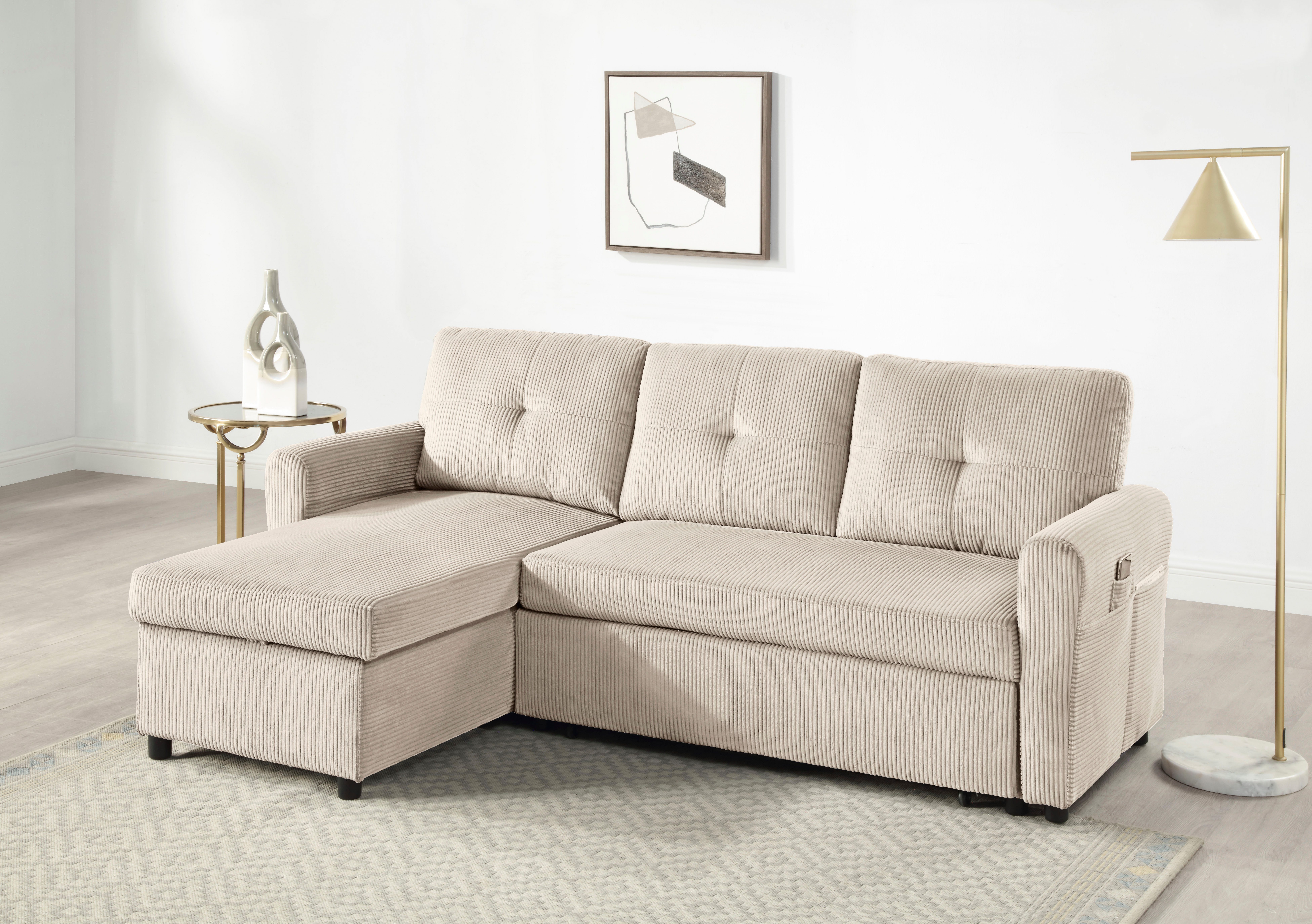 ATLANTIC home collection Schlafsofa Gustavo L-Form, B: 199 cm, mit Bettfunktion, Bettkasten & seitlichen Taschen