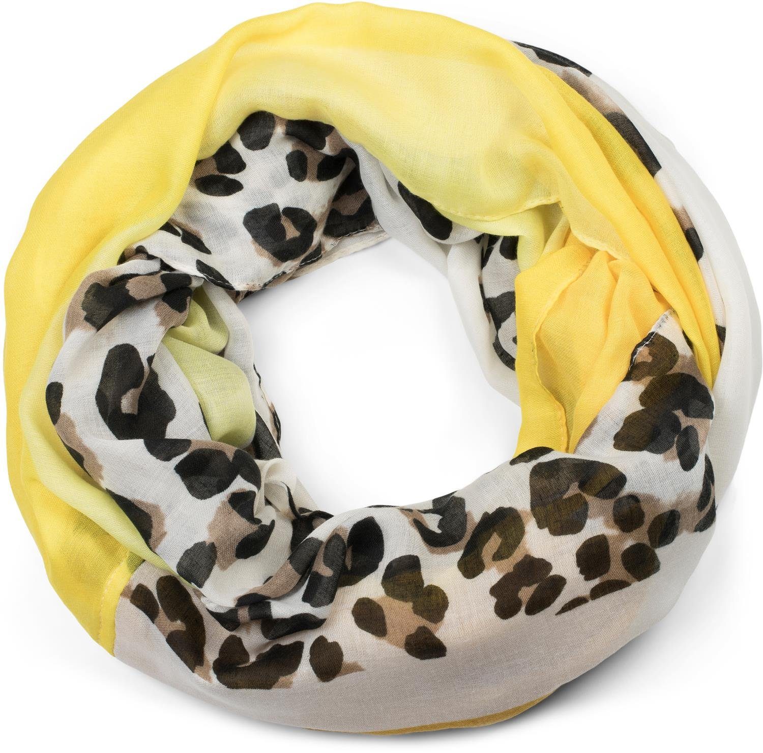 styleBREAKER Loop, (1-St), Colour Blocking Loop Schal mit Leoparden Muster Gelb-Curry