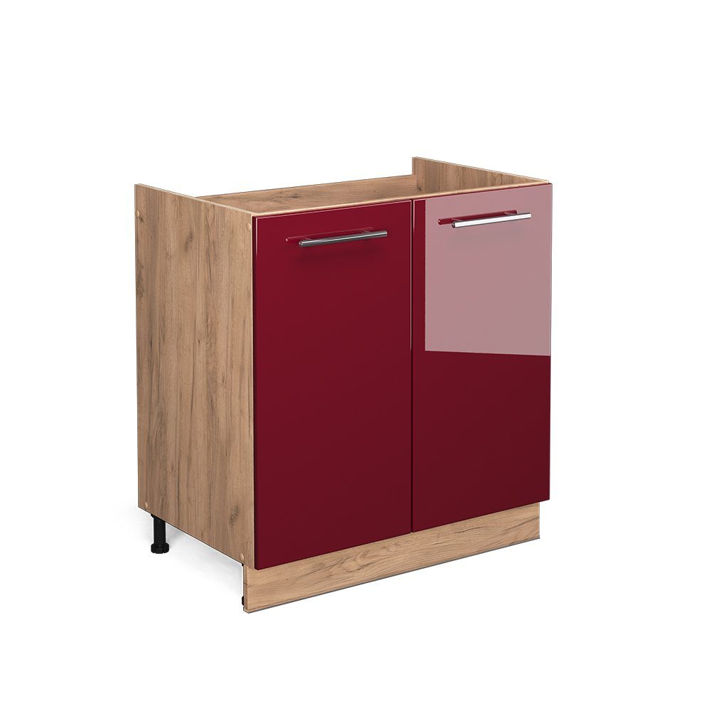 Vicco Spülenunterschrank Fame-Line, Bordeaux Hochglanz/Eiche, 80 günstig online kaufen