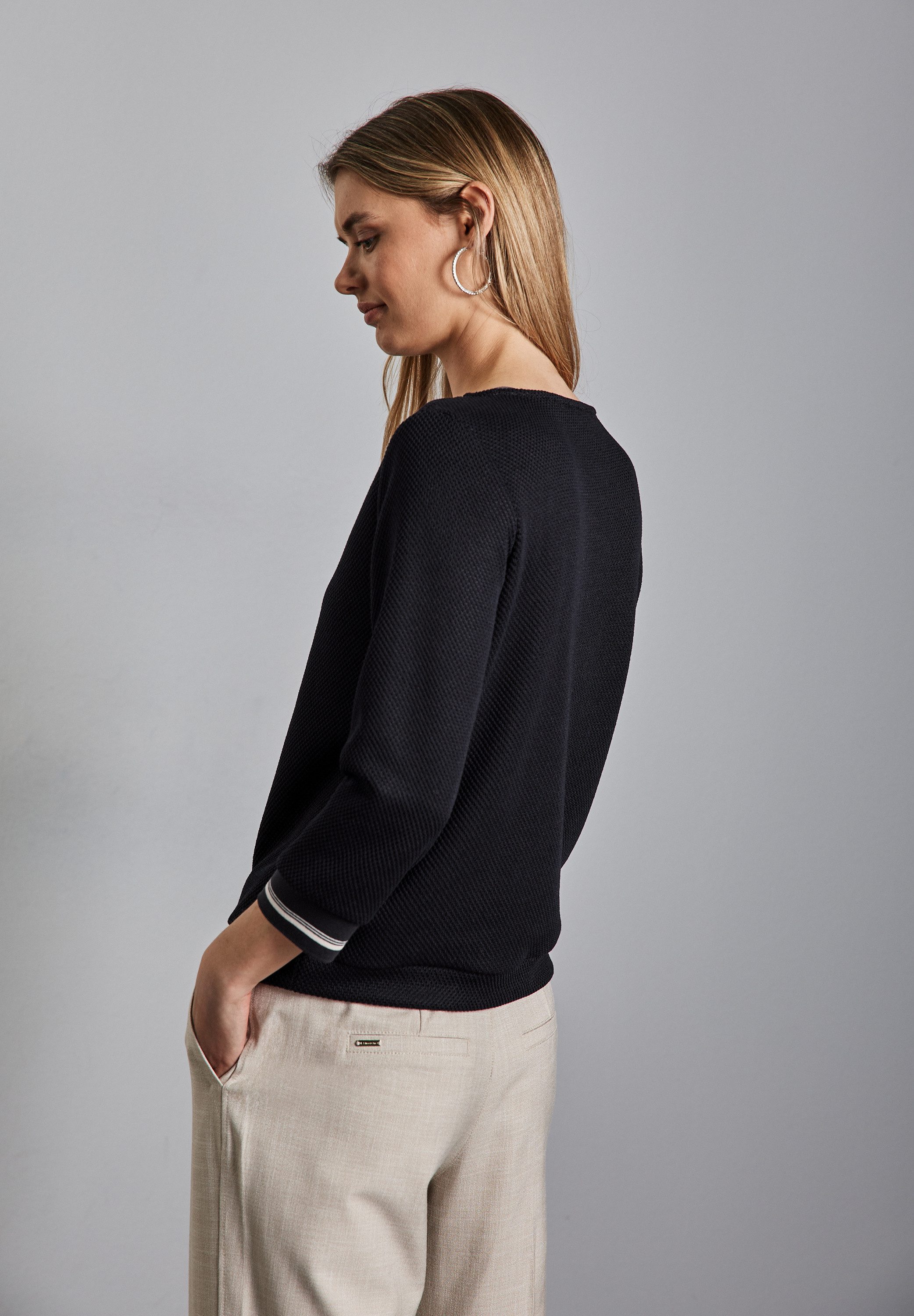 STREET ONE Rundhalspullover 3/4-Arm- mit Streifen-Bündchen günstig online kaufen
