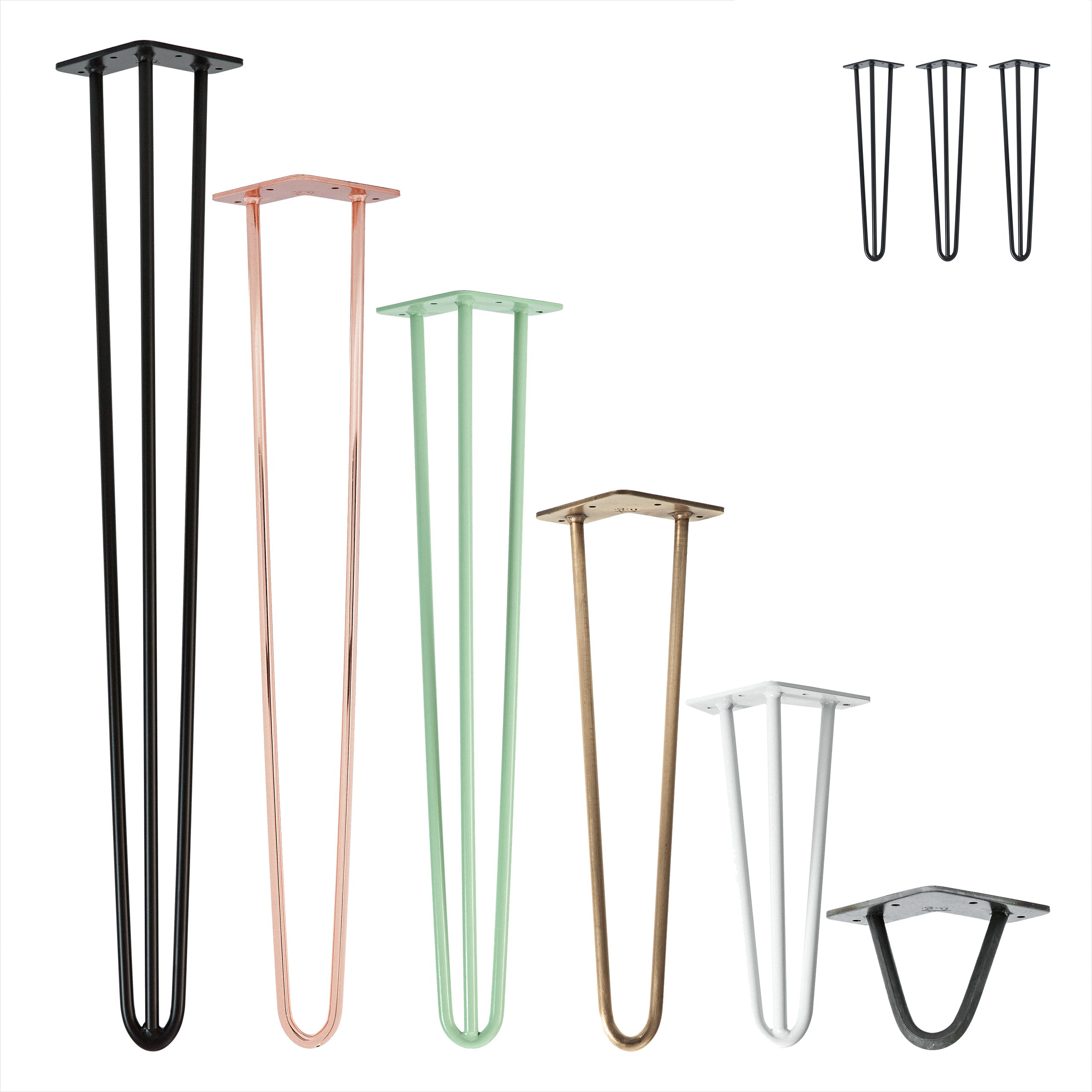 Natural Goods Berlin Tischbein 3er Set HAIRPIN Legs, Haarnadelbeine, Möbelfüße, 10cm - 2 Streben - Möbelfüße, Weiß