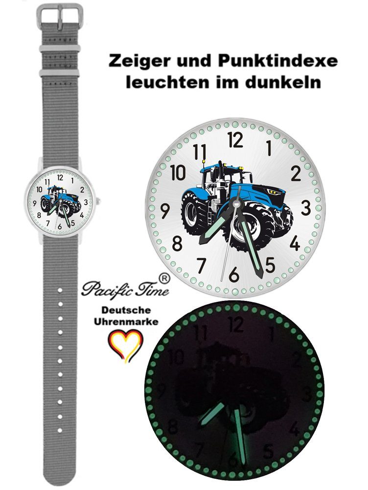 Wechselarmband, Time Versand grau und Design - Armbanduhr Match blau Kinder Mix Pacific Traktor Gratis Quarzuhr