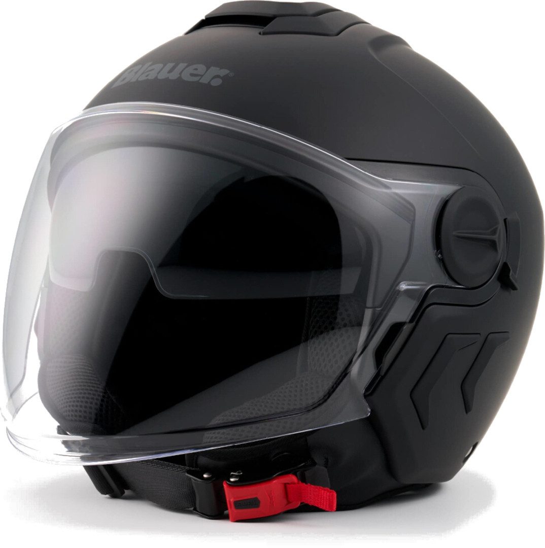 Blauer Motorradhelm Demi Jet DJ-01 Monocolor Jethelm, integriertes Sonnenvisier