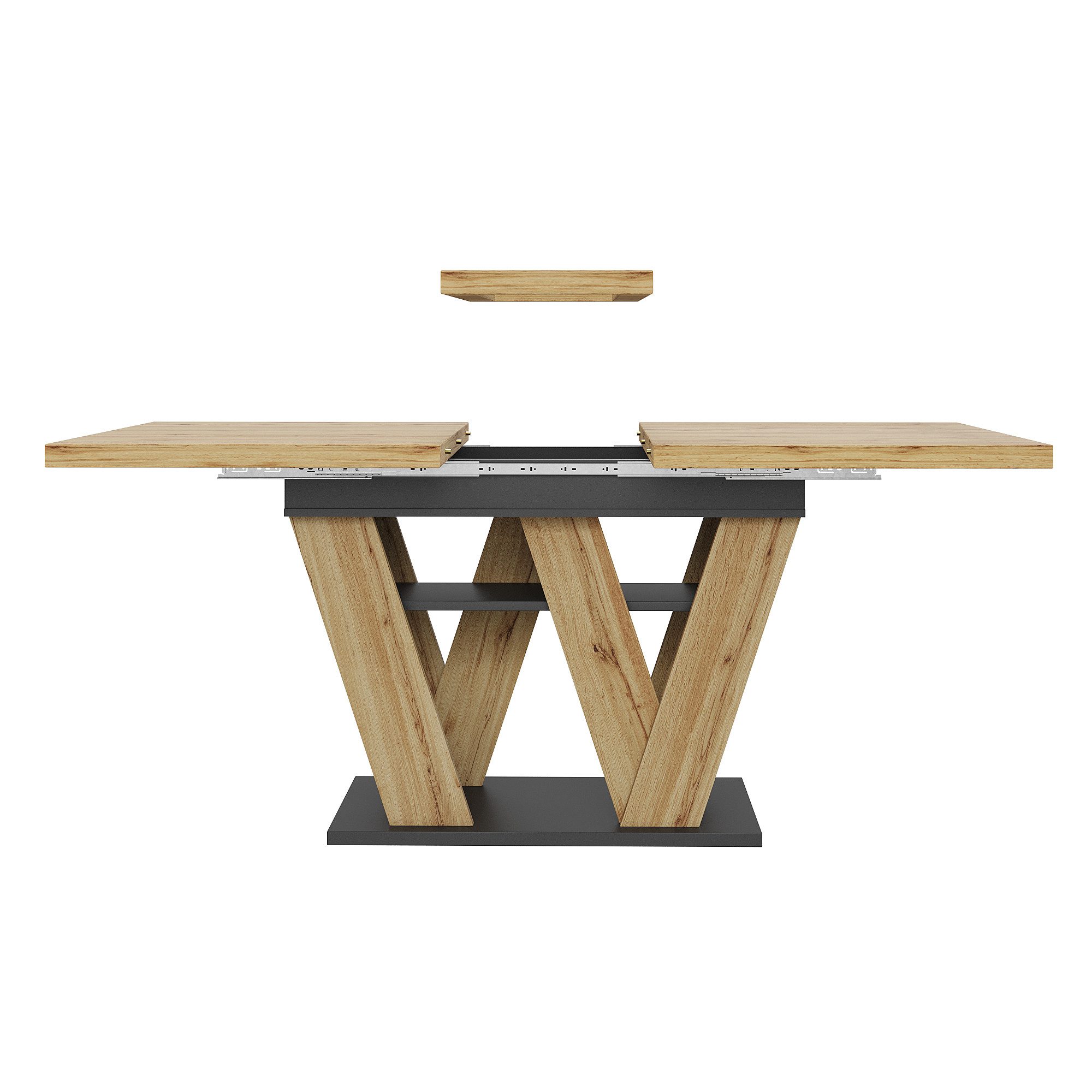i@home Esstisch Teleskoptisch 119-158,5×80cm (Ausziehtisch mit W-förmigen Beinen und integriertem Stauraum), ideal für Küche, Wohnzimmer & Haustiere – Bild 2 von 5