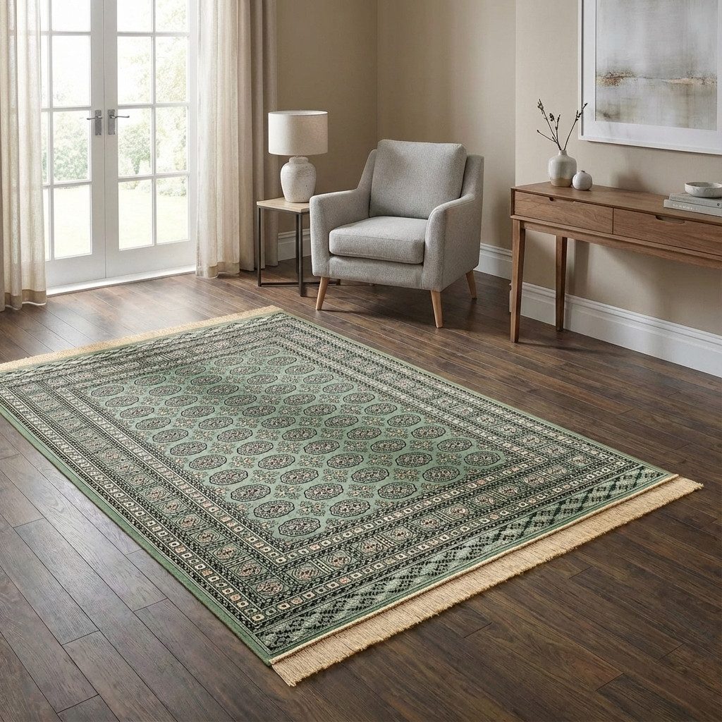 TaCa Home Teppich Vintage Designer Kurzflor, rechteckig, Höhe: 6 mm, Schlafzimmer Kinderzimmer Wohnzimmer Esszimmer, grün - 67 x 105 cm