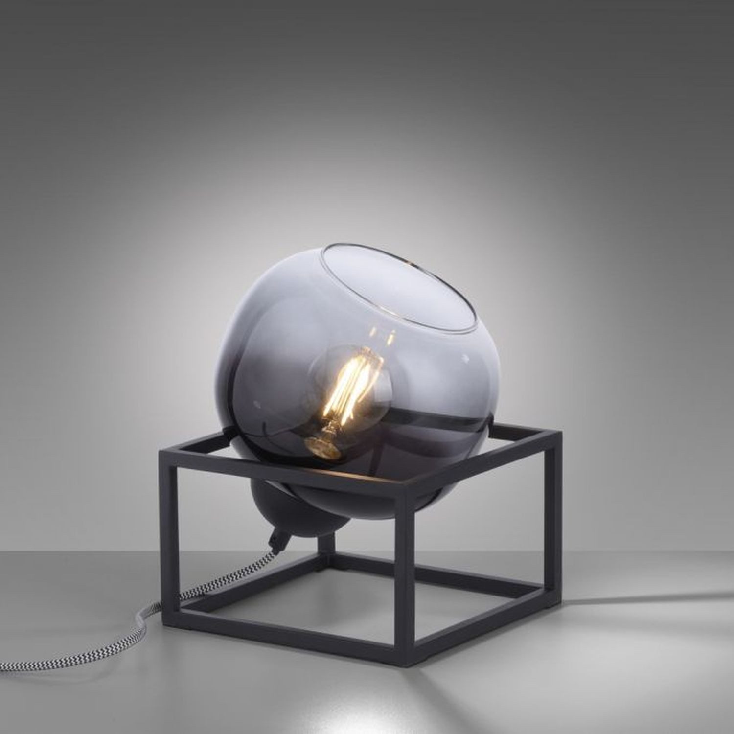 Licht-Erlebnisse Nachttischlampe HUNSEL, ohne Leuchtmittel, Glas E27 23,6 cm hoch Schwarz Rauchgrau eckig Modern