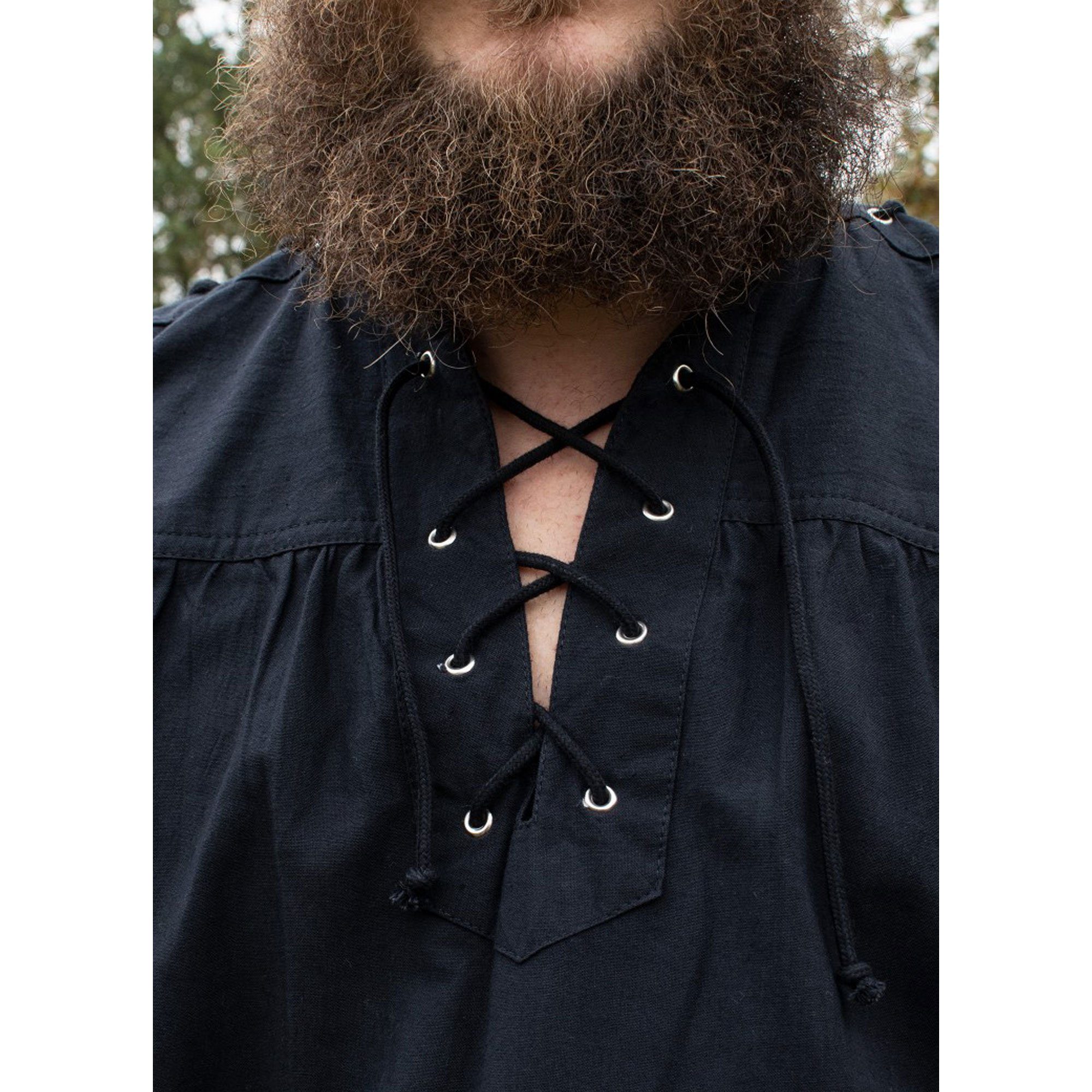 Battle Merchant Wikinger-Kostüm Mittelalter Hemd schwarz mit Schnürung, Corvin S