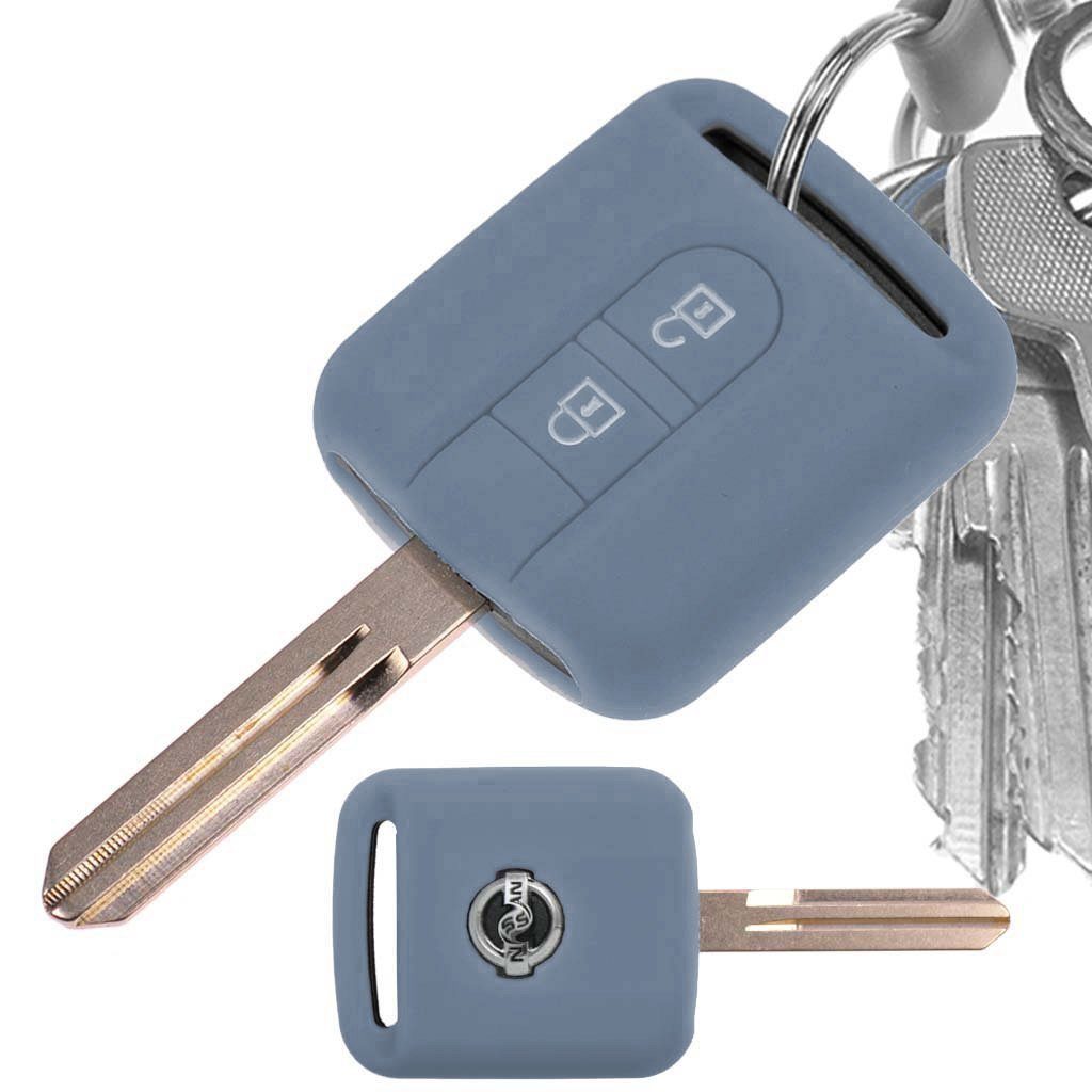 mt-key Schlüsseltasche Autoschlüssel Softcase Silikon Schutzhülle Dunkelgrau, für Nissan Note Almera II X-Trail Qashqai Tiida Primera 2 Tasten