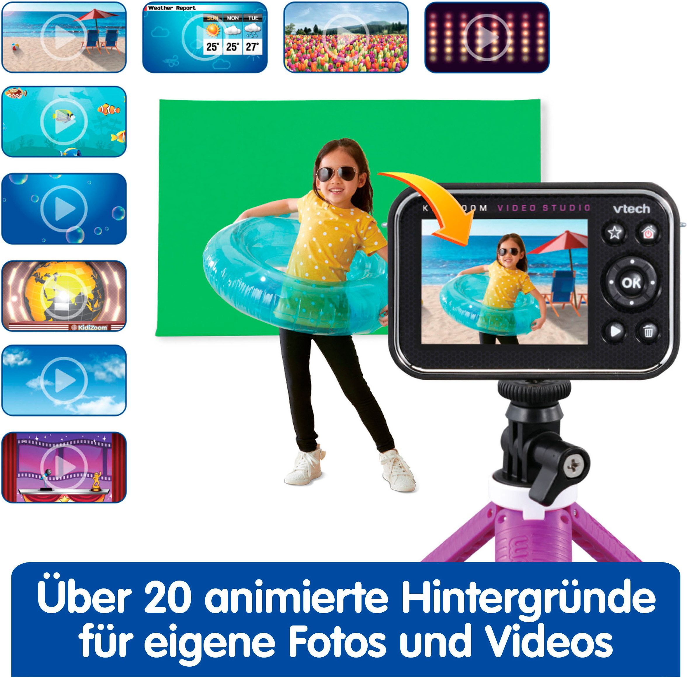 Vtech® KidiZoom Video Studio HD lila Kinderkamera (5 MP, inkl. Selfie-Funktion und Ministativ)