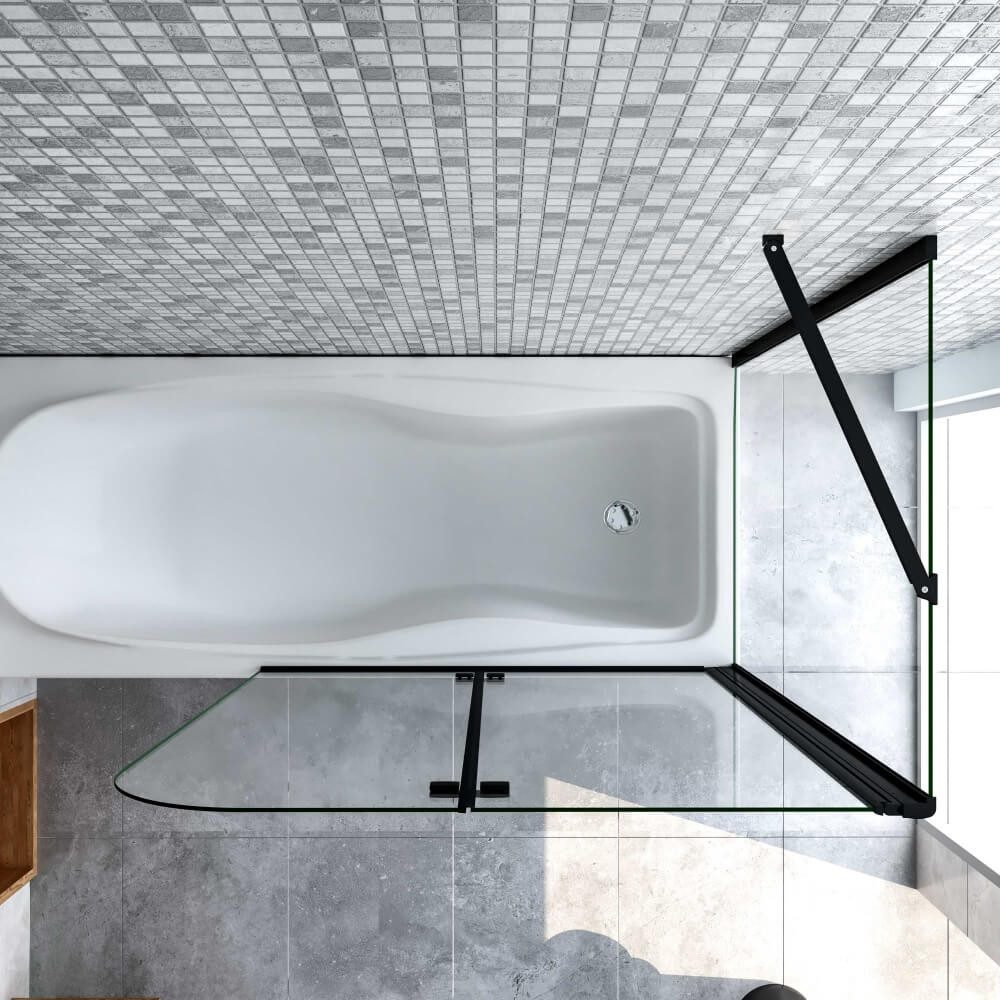 Duschparadies Badewannenaufsatz 6mm ESG Schwarz Aufsatz Duschwand Badewanne Trennwand Mit Seitenwand, Einscheibensicherheitsglas,Sicherheitsglas – Bild 5 von 5