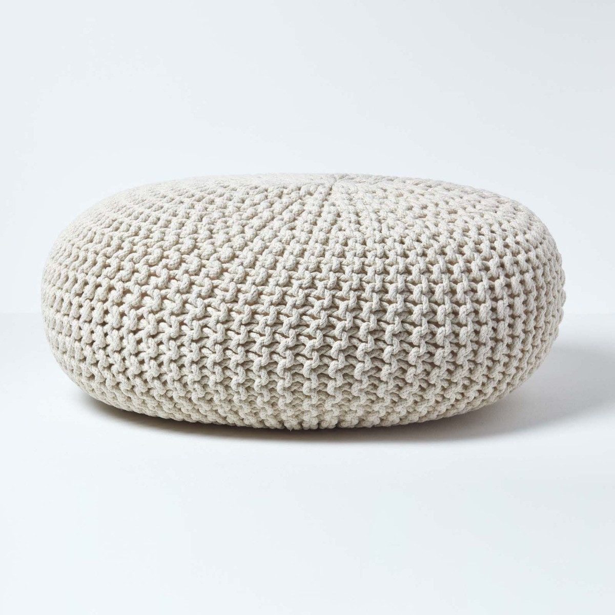 Homescapes Pouf Großer Strickpouf 100% Baumwolle, natur