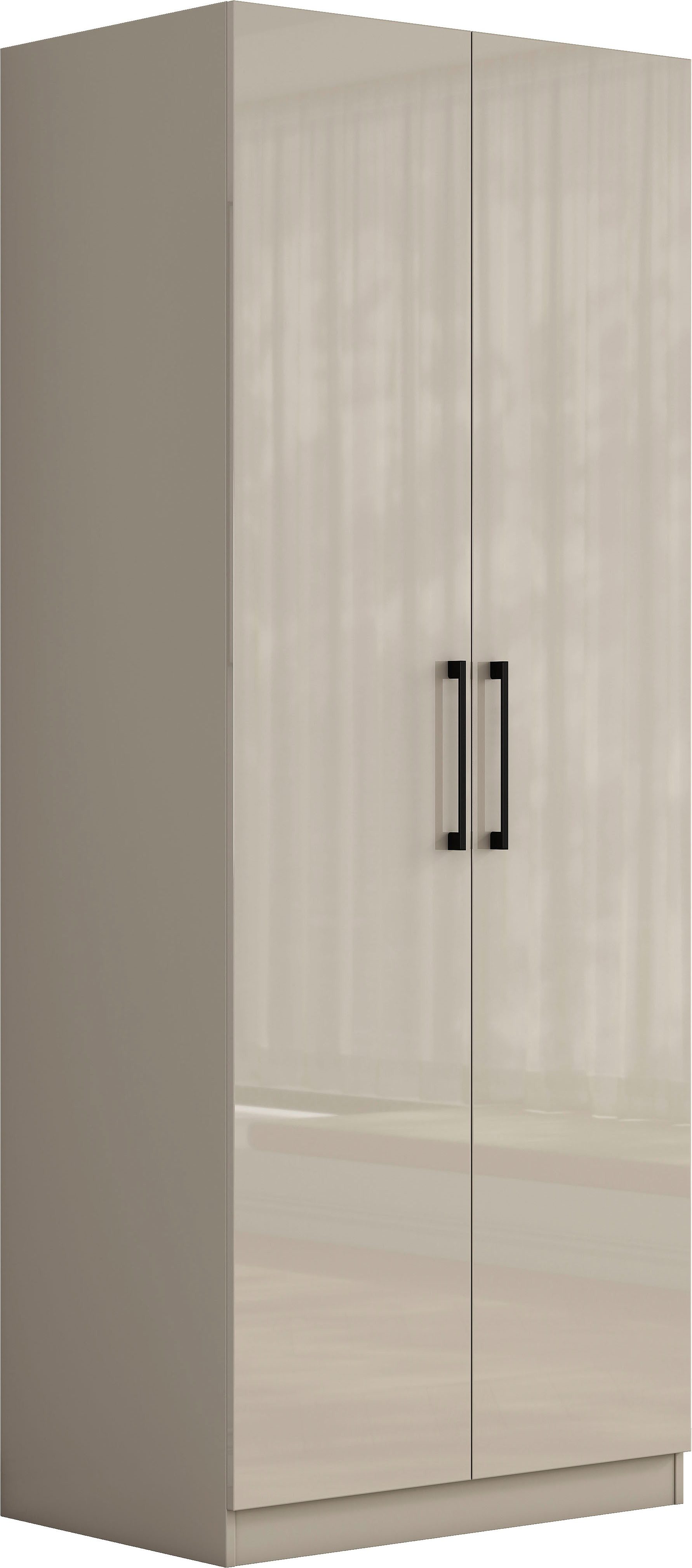 OTTO home Kleiderschrank Sylt Schlafzimmerschrank Garderobe Schrank hochglanz (hochwertige Metall Griffe in schwarz) Drehtürenschrank mit perfekter Innenausstattung, Breite 80cm