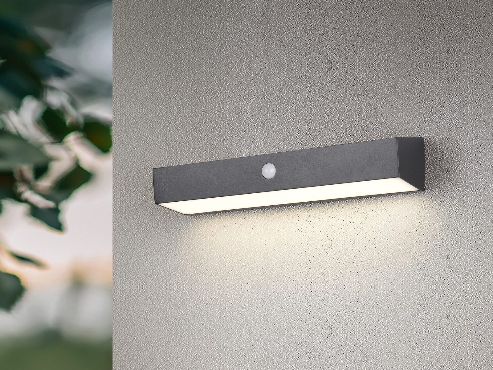 Reality Leuchten LED Solarleuchte, Bewegungsmelder, LED fest integriert, Neutralweiß, 2er SET Solar Außen Wand-Leuchten, Akku auch per USB aufladbar B: 30cm