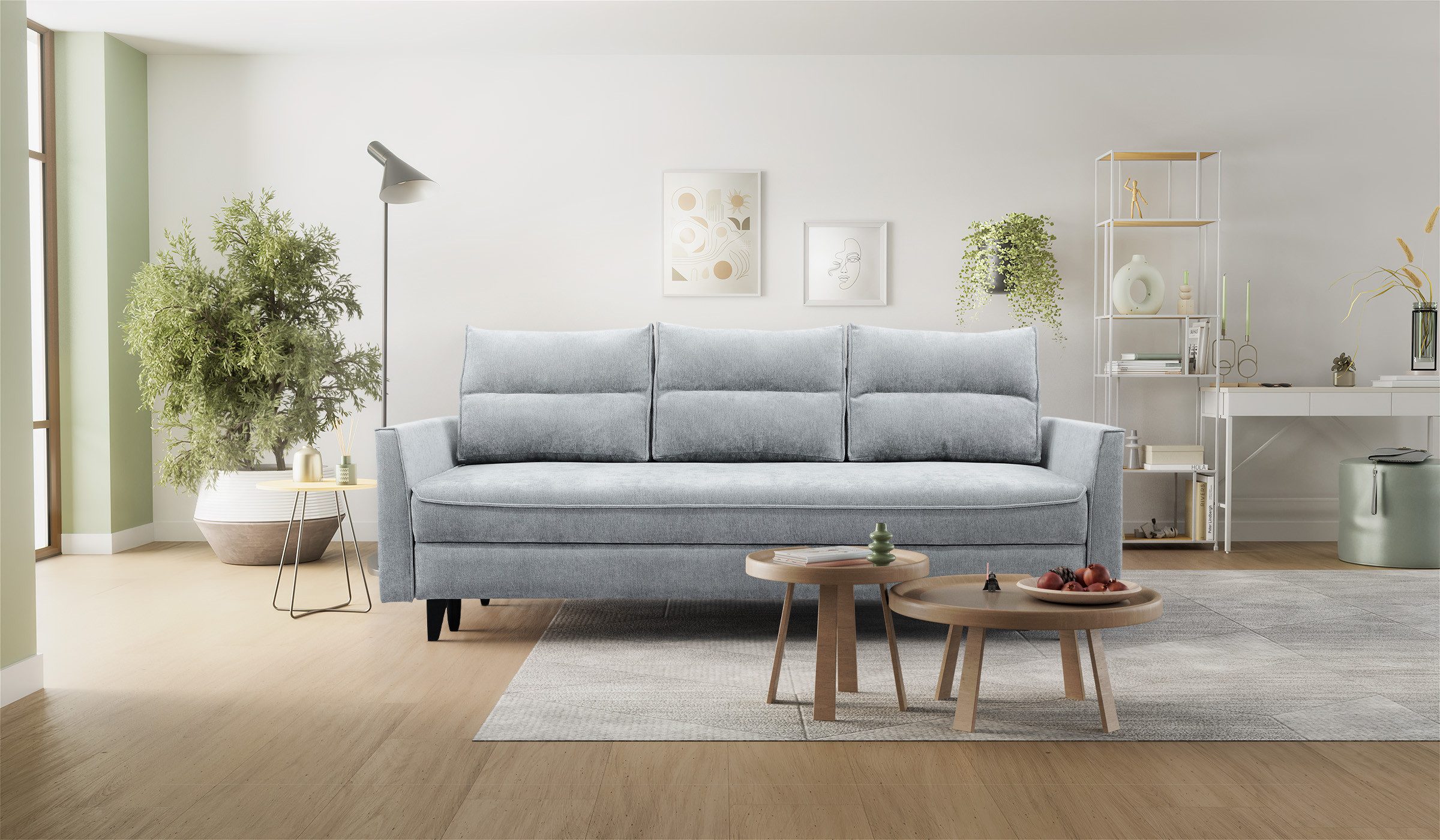 Hygger Möbelhaus Schlafsofa Loki mit Bettkasten im exklusiven Möbelstoff Priority, Liegefläche 145 × 202 cm, Taschenfederkern, Füße aus massivem Eschenholz, versandkostenfrei innerhalb Deutschlands, hergestellt in Europa