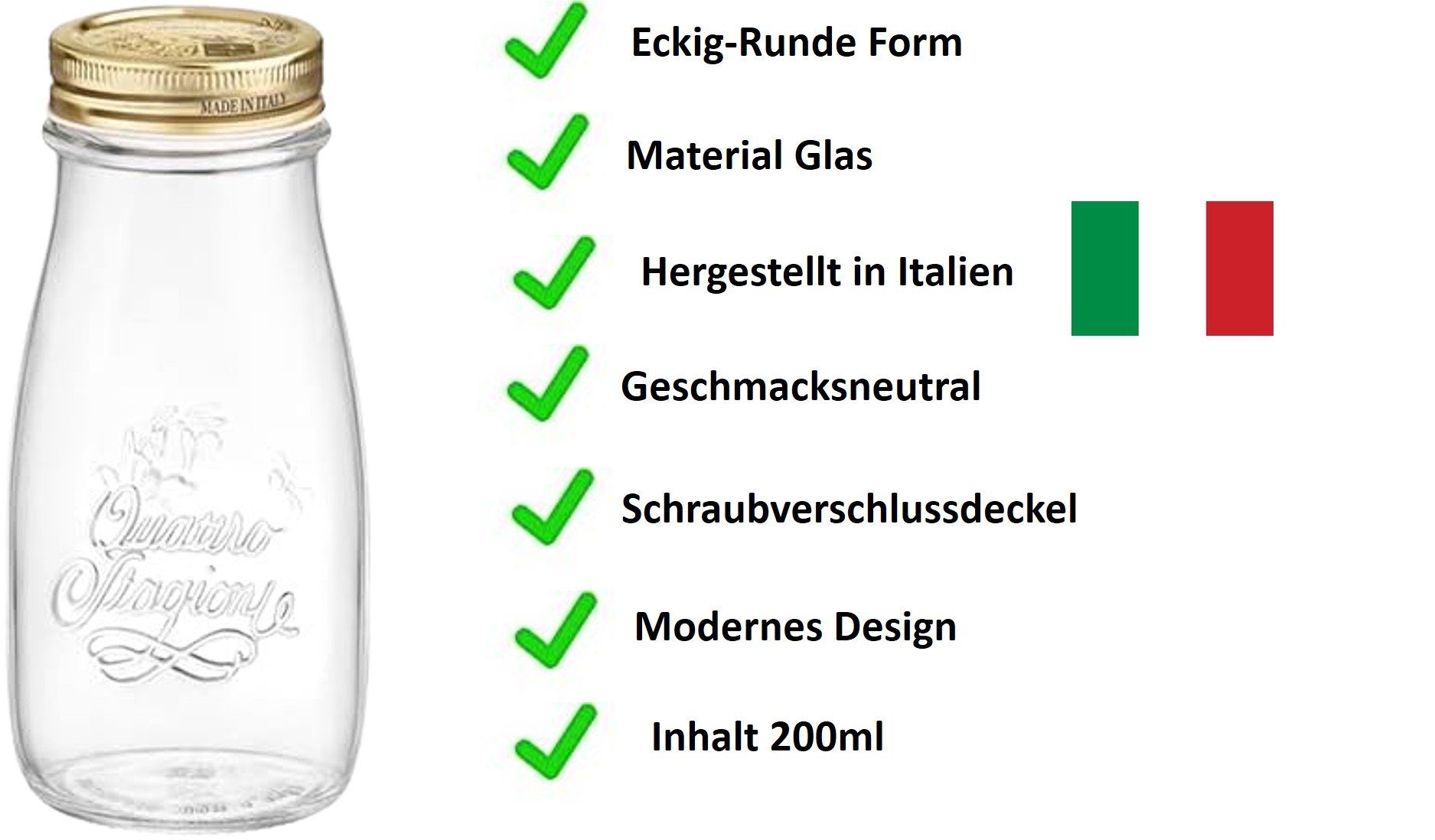 Emilja Einmachglas Quattro (Set) Smoothieglas Stück, - Flaschen -Glas 400ml Stagioni 12