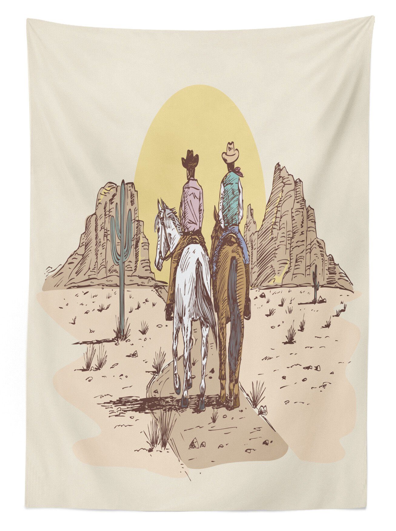 Abakuhaus Tischdecke Desert geeignet Bereich Horse western Klare Cowboys Farbfest Für den Farben, Waschbar Außen in 2
