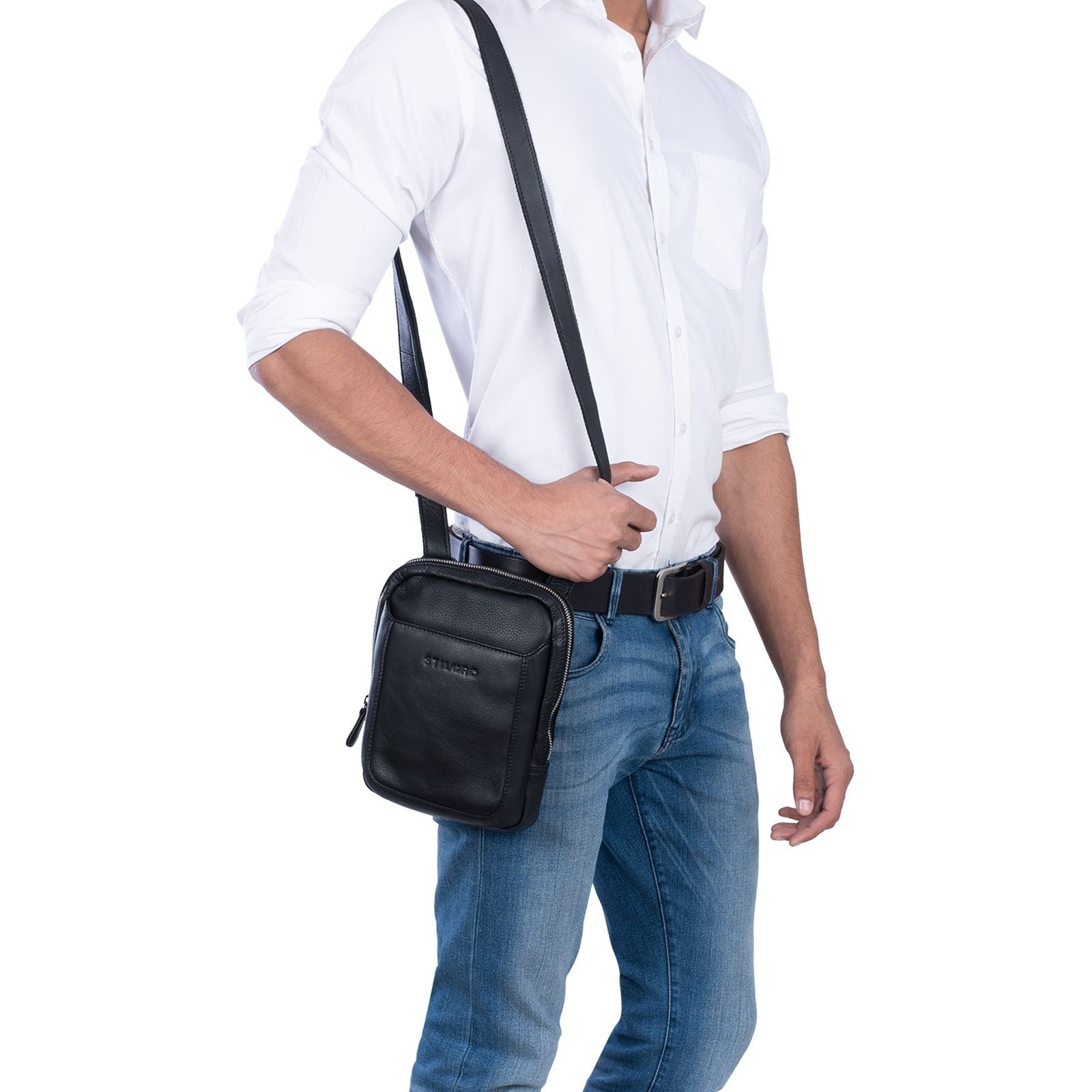 STILORD Messenger Bag Leder schwarz Herrenhandtasche "Costa" Umhängetasche