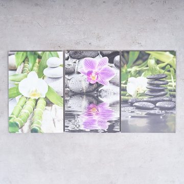Levandeo® Wandbild, 3er Set Wandbild je 20x30cm Aluminium Dibond Orchideen Wellness Deko