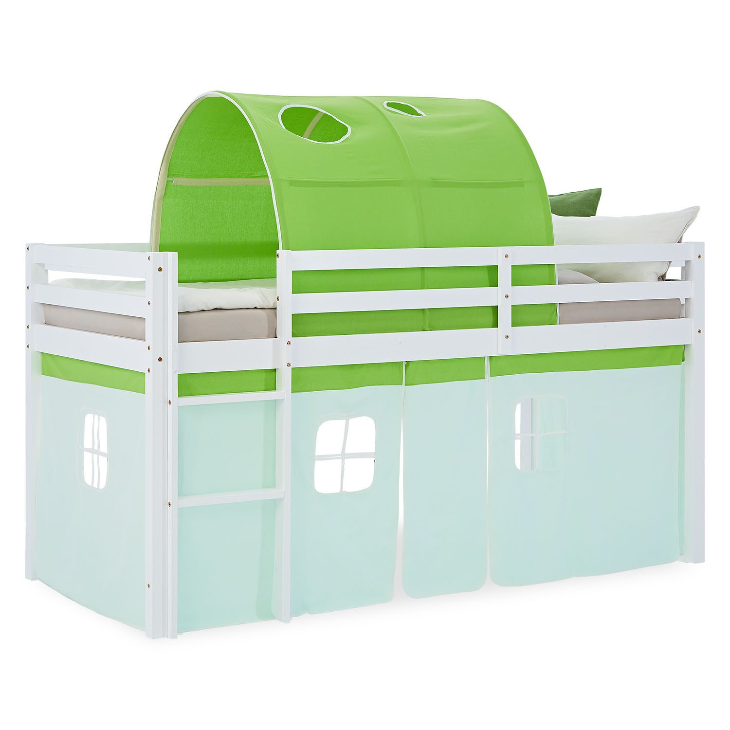 Homestyle4u Hochbett 90x200 Vorhang Stockbett Kinderbett Holz Kiefer Weiß G günstig online kaufen