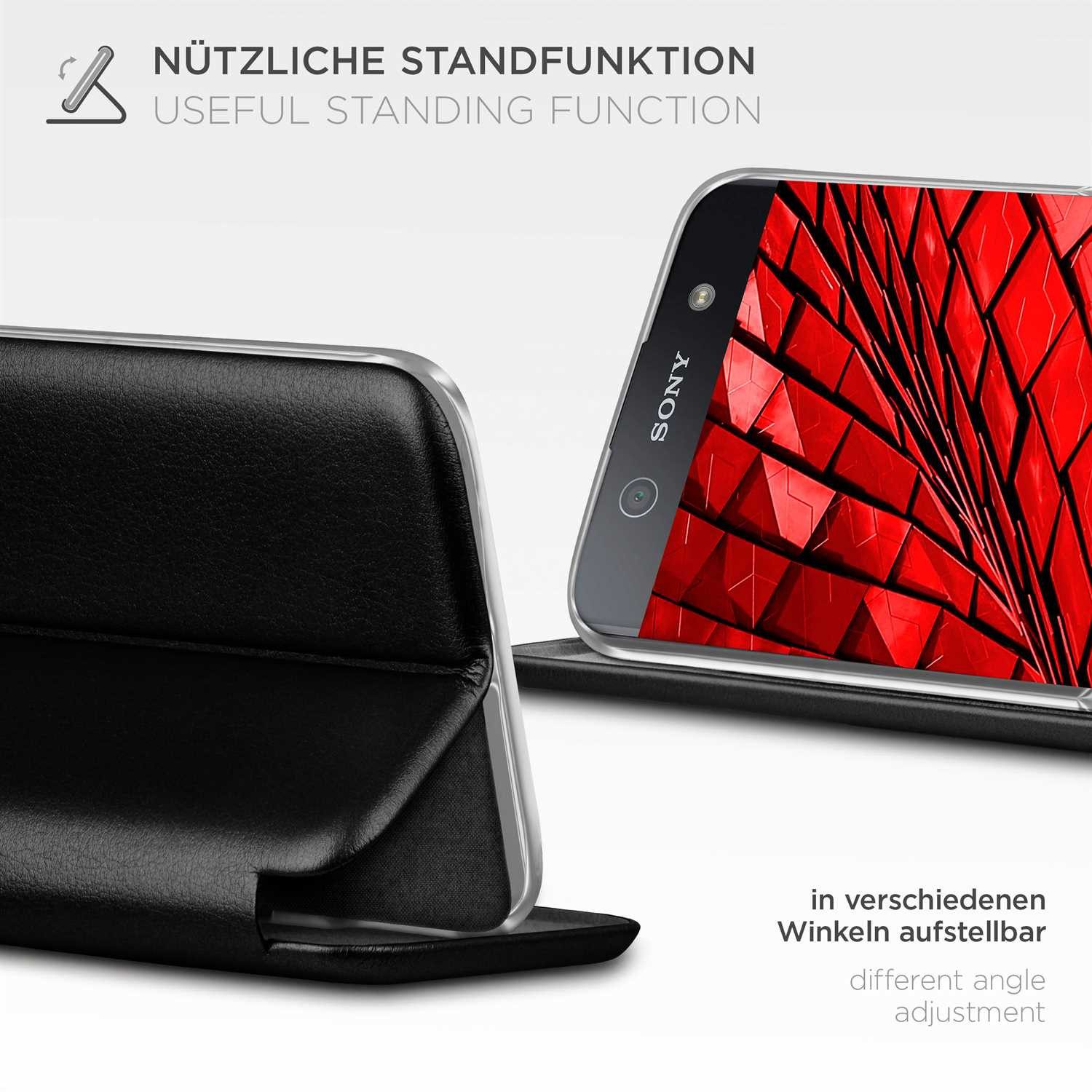 ONEFLOW Handyhülle für Sony Xperia XA1 Premium Hülle Business Cover Schwarz 5 Zoll, 360 Grad Schutzhülle Flip Case Etui Klapphülle Dünn Leder Handy Tasche