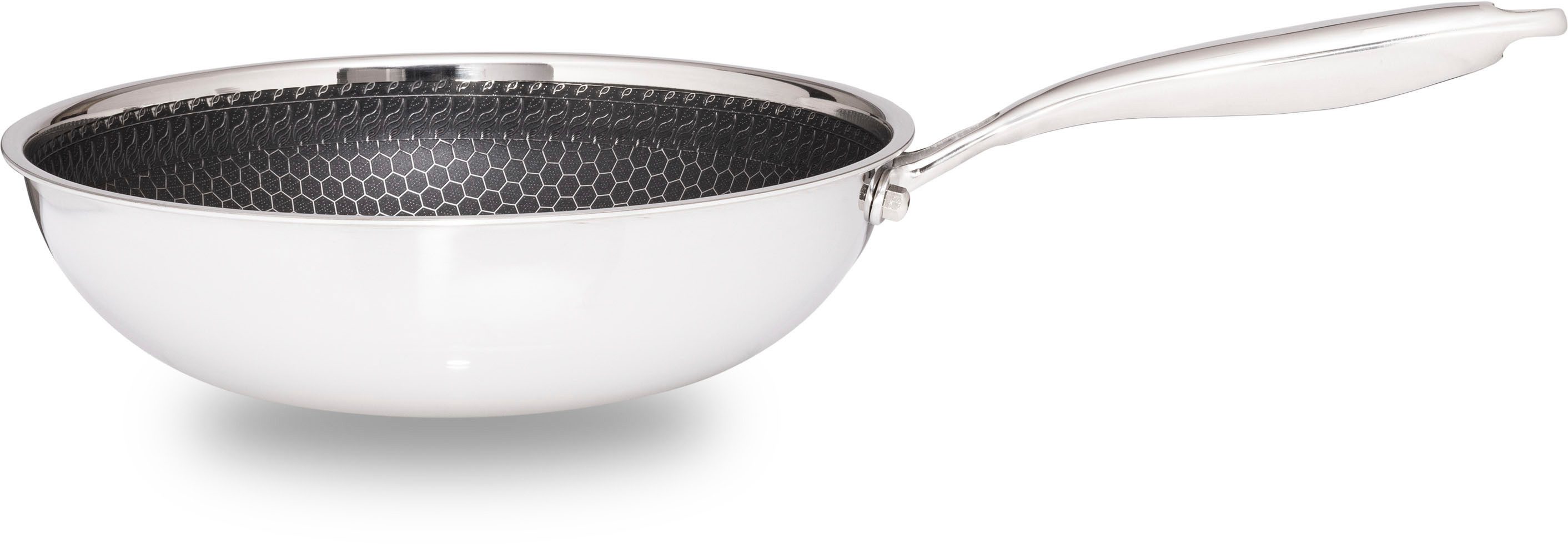 HENSSLERS Wok, Edelstahl (1-tlg), 3-Schicht Materia, Wabenstruktur und Antihaftbeschichtung, Induktion