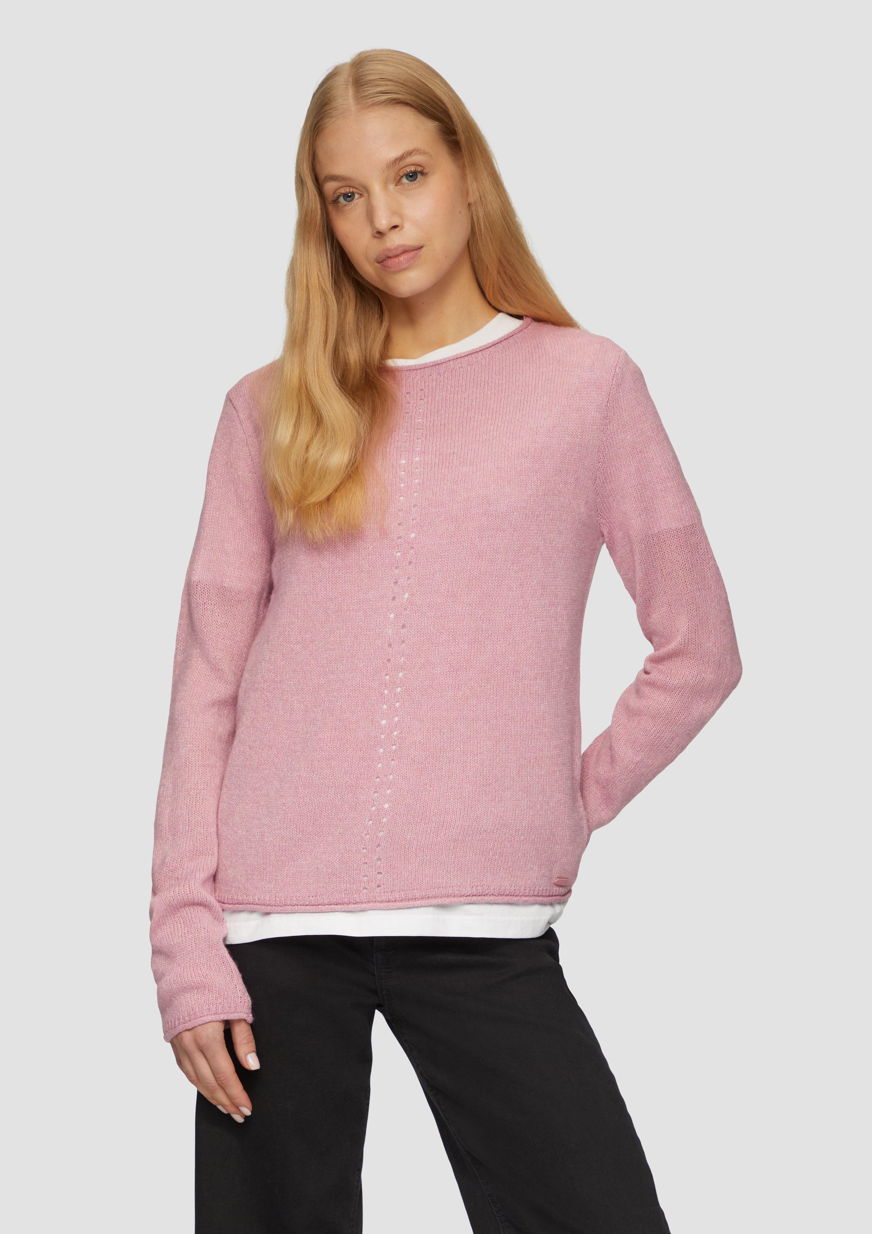 QS Strickpullover Weicher Strickpullover mit Ajour-Detail günstig online kaufen