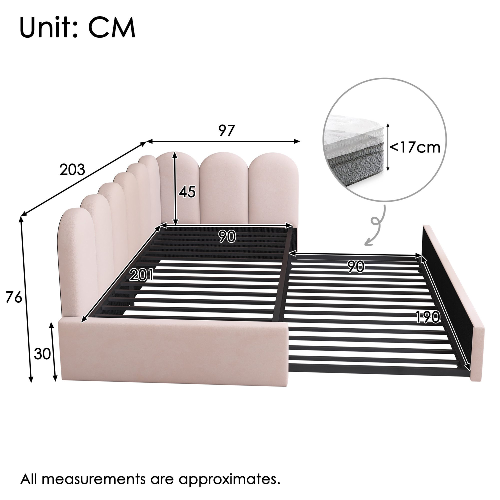 i@home Daybett Polsterbett 90x200 cm mit Ausziehbett 90x190 cm, Samt, Gitte günstig online kaufen