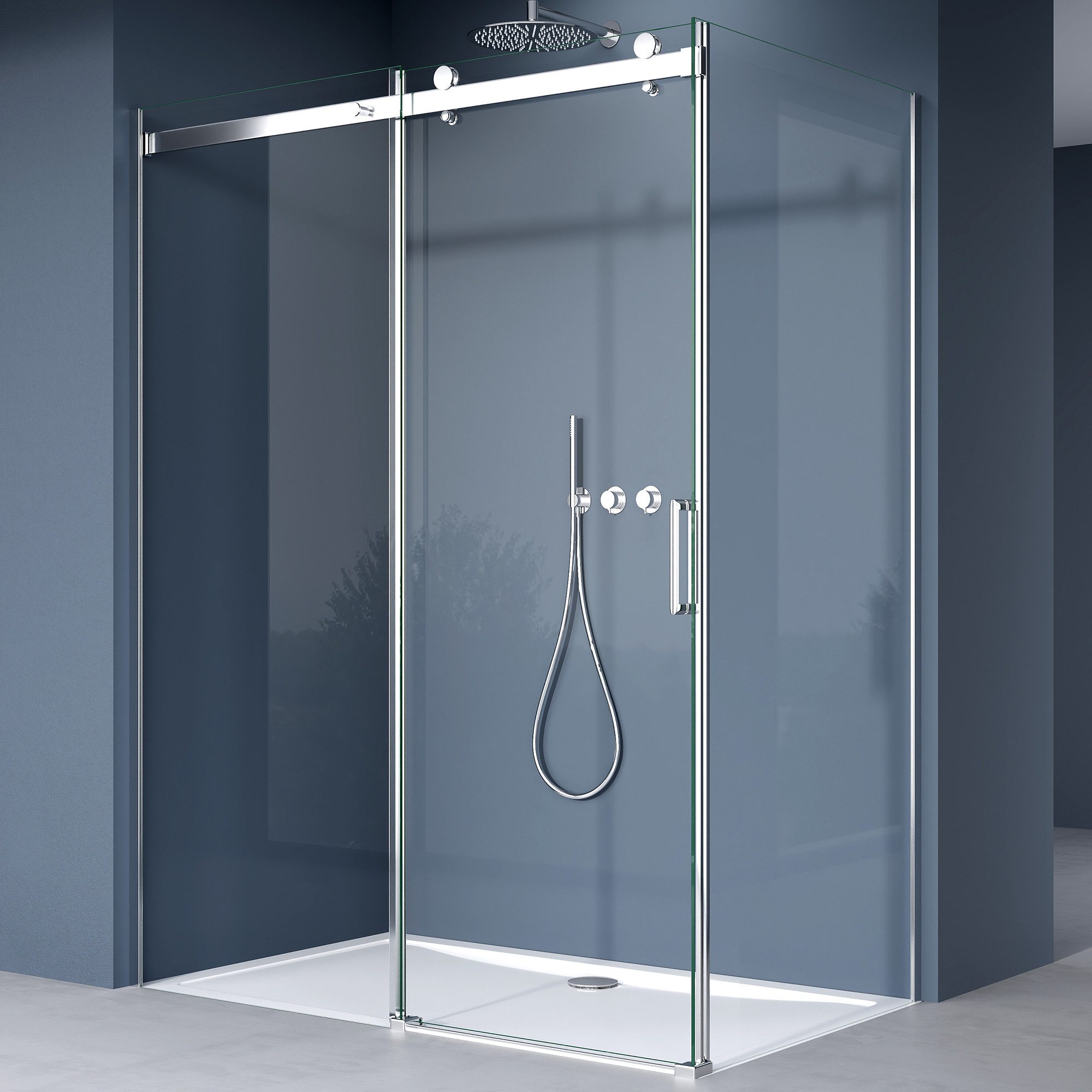 doporro Eckdusche Duschkabine Duschabtrennung Schiebetür ESG-Glas mit Nano H:195cm Rav17, BxT: 100x70 cm, Einscheibensicherheitsglas, ebenerdiger Einbau möglich
