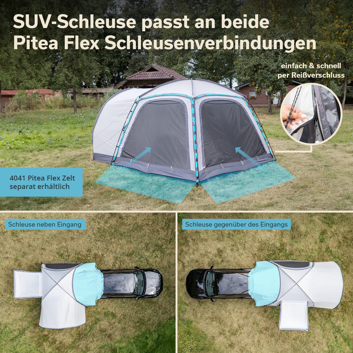 Skandika Vorzelt SUV-Schleuse für Kuppelzelt Pitea 4 Flex Protect, (Zeltverbindung mittels Reißverschlüsse (Zelt separat erhältlich), Autozelt Schleuse für SUV Heckklappe, Wassersäule 5000 mm, UPF 50+