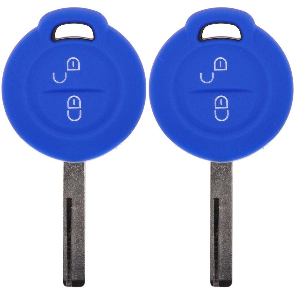 mt-key Schlüsseltasche 2x Autoschlüssel Silikon Schutzhülle im 2er-Set, für Mitsubishi Colt VI Smart Forfour 454 2 Tasten Funk Fernbedienung Blau