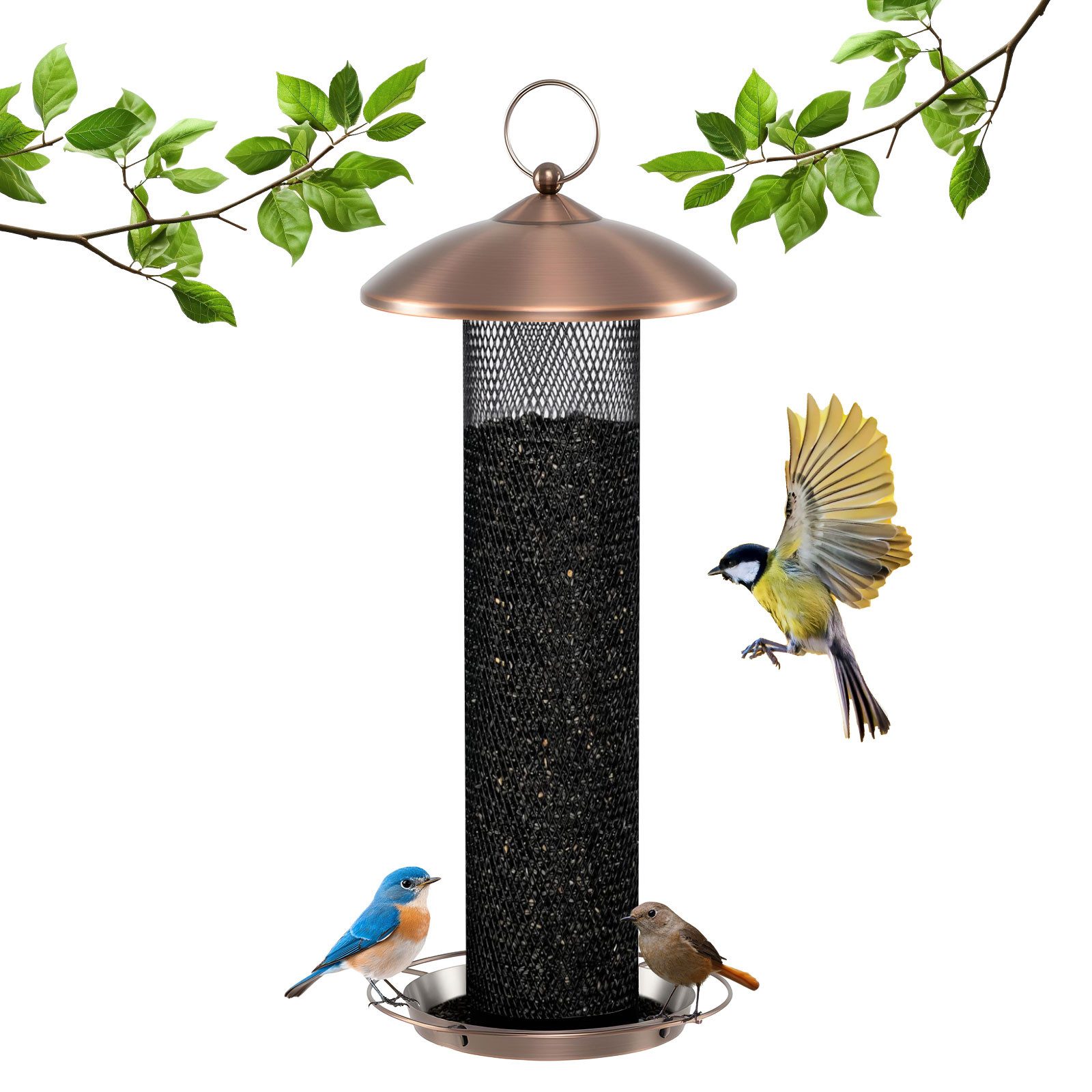 COSTWAY Futterspender, Vogelfutterhaus zum Aufhängen, Vogelfutterspender, Metall