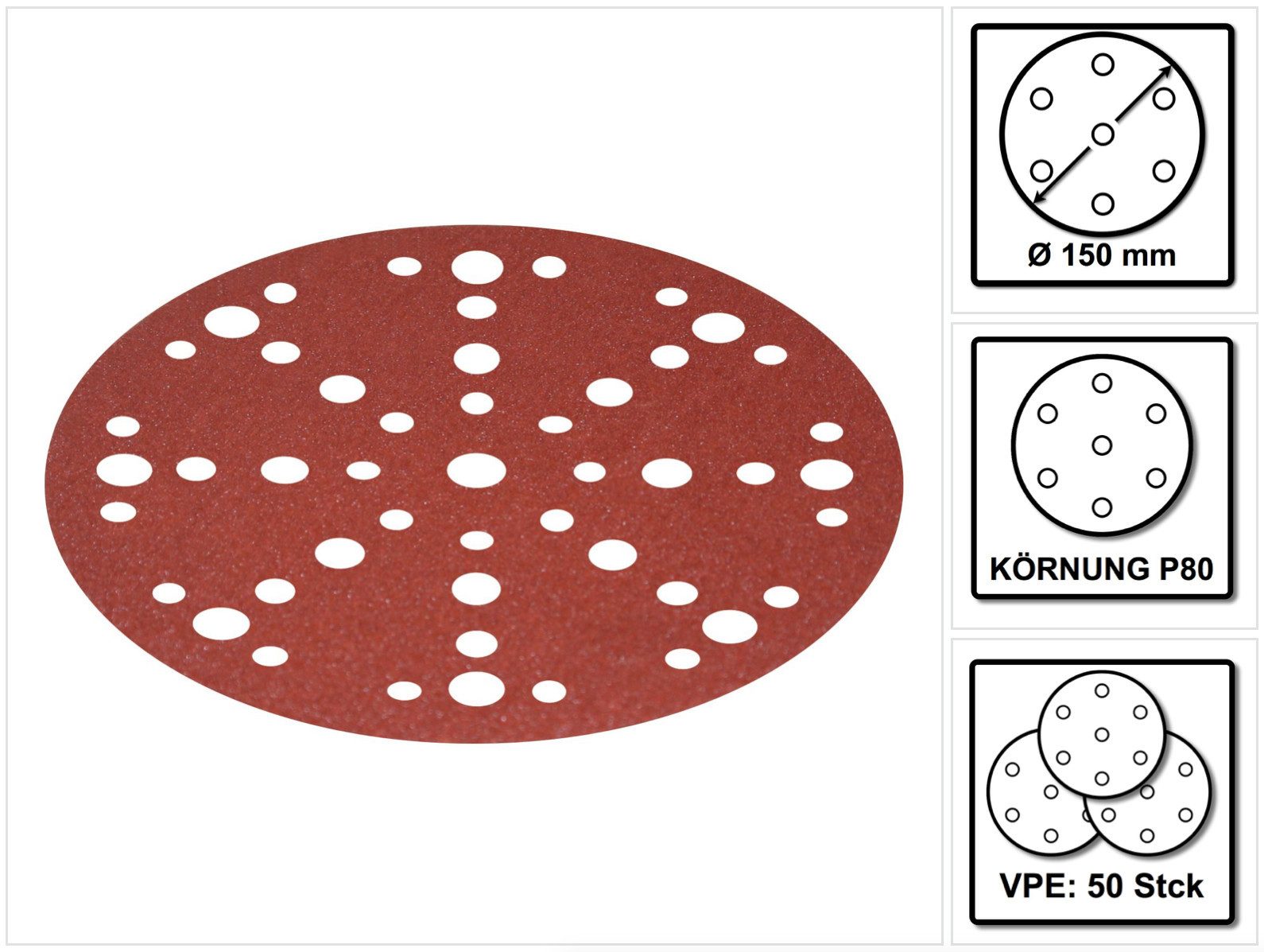 FESTOOL Schleifscheibe STF D150/48 Rubin2 Schleifscheiben RU2/50, P80, 150 mm / 50 Stück (5
