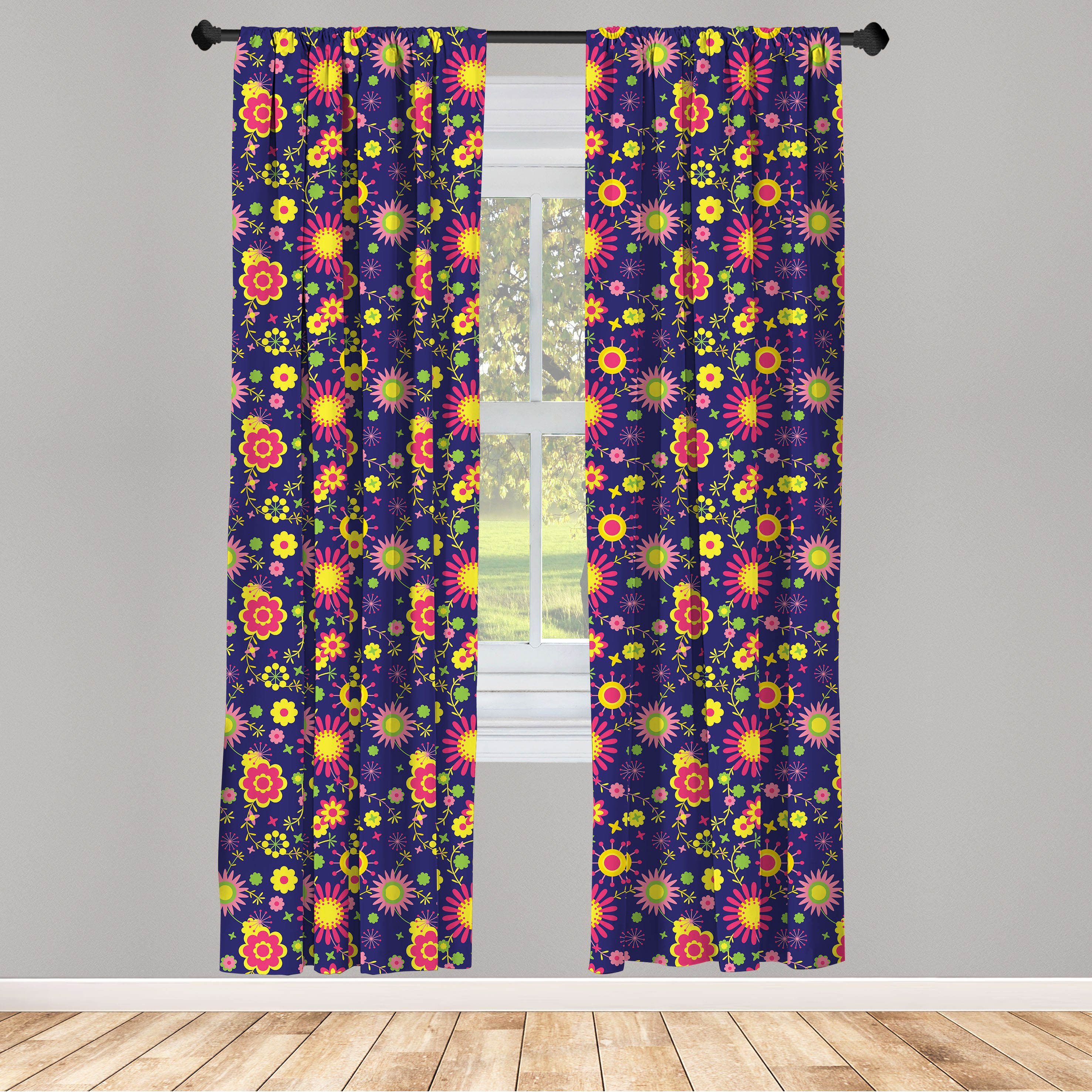 Gardine Vorhang für Wohnzimmer Schlafzimmer Dekor, Abakuhaus, Microfaser, Blumen Blumen in Childish Muster