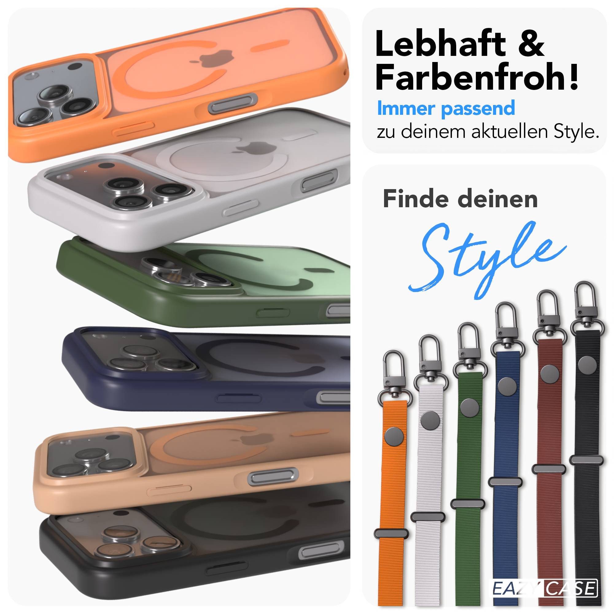 EAZY CASE Handykette Outdoor Case MagSafe Handyband für Apple iPhone 17 Pro 6,3 Zoll, Crossbody Handyhülle mit MagSafe und magnetisch verstellbarem Band