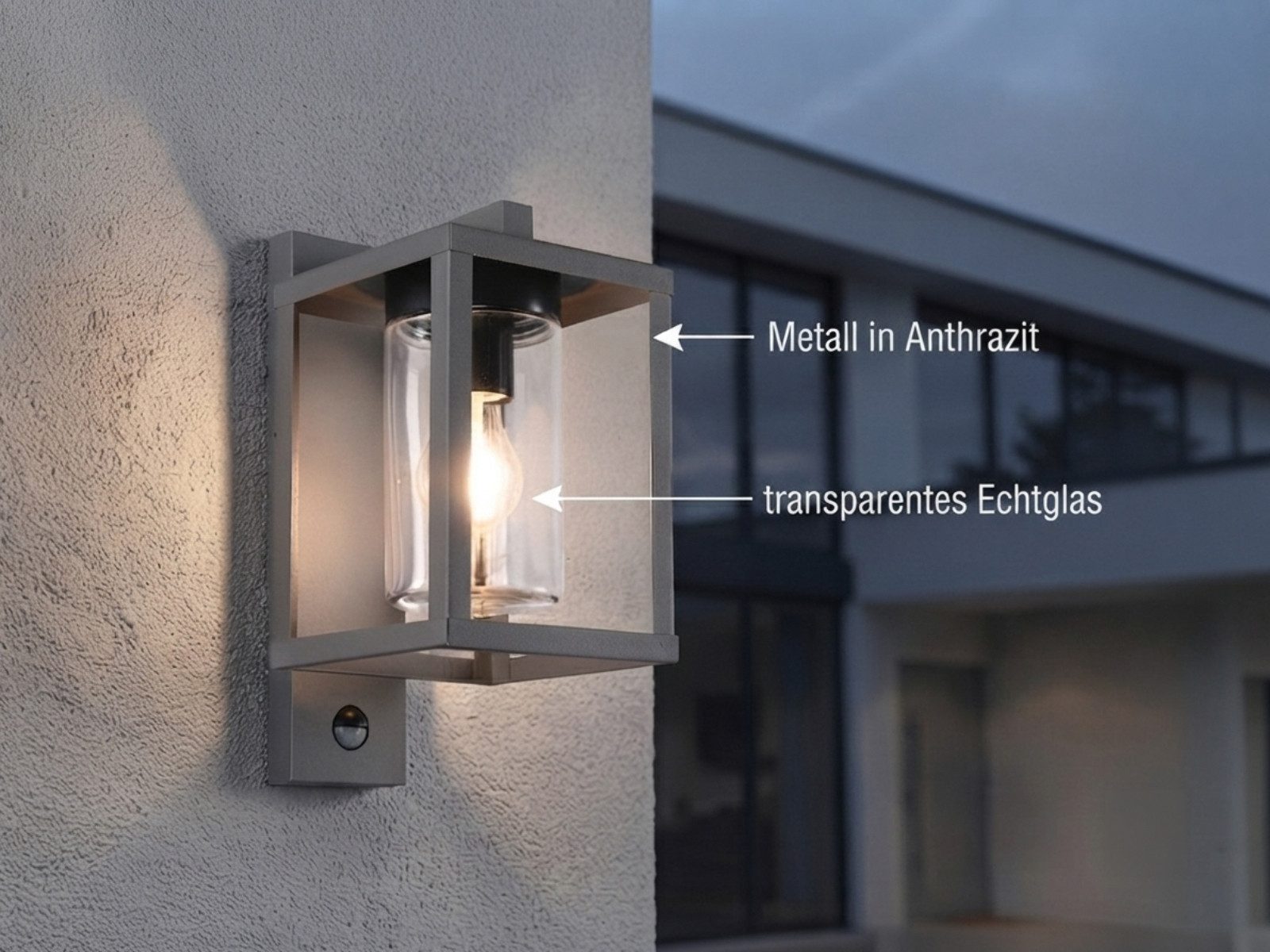 TRIO Leuchten LED Außen-Wandleuchte mit Bewegungsmelder & E27 LED, Höhe 33cm, Bewegungssensor, LED wechselbar, warmweiß, Wand Außenleuchte, Fassadenbeleuchtung Wandlampe, Haus-Tür beleuchten