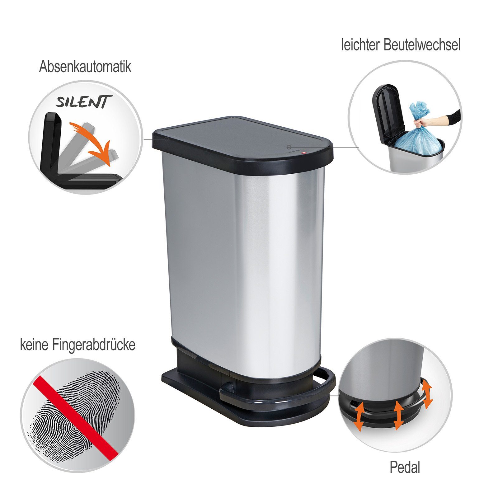 ROTHO Mülleimer Paso Treteimer 50l zur Mülltrennung mit Deckel und Pedal, Kunststoff, hergestellt in der Schweiz