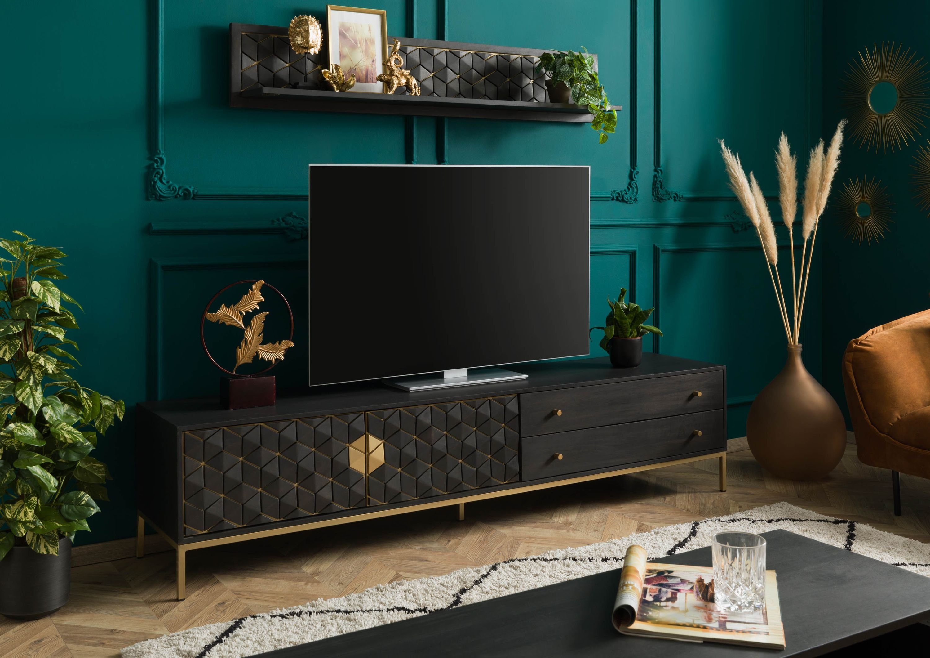Massivmoebel24 TV-Board DIAMOND (Massivholz), Mango 220x45x50 grau geölt DIAMOND #123