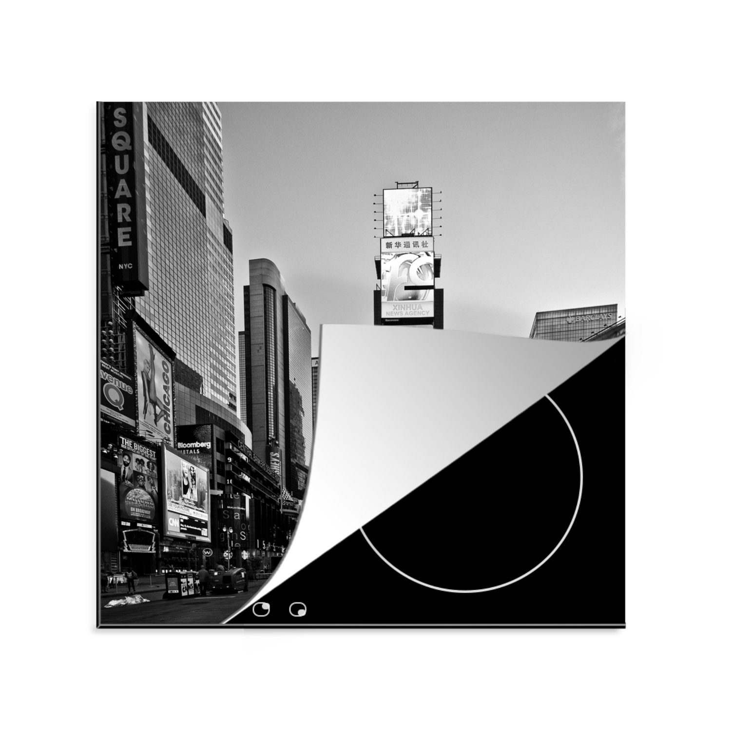 MuchoWow Herdblende-/Abdeckplatte Quadratischer schwarz-weißer (1 Arbeitsplatte mit Ceranfeldabdeckung, Times küche 78x78 cm, tlg), für Vinyl, Werbetafeln, Square