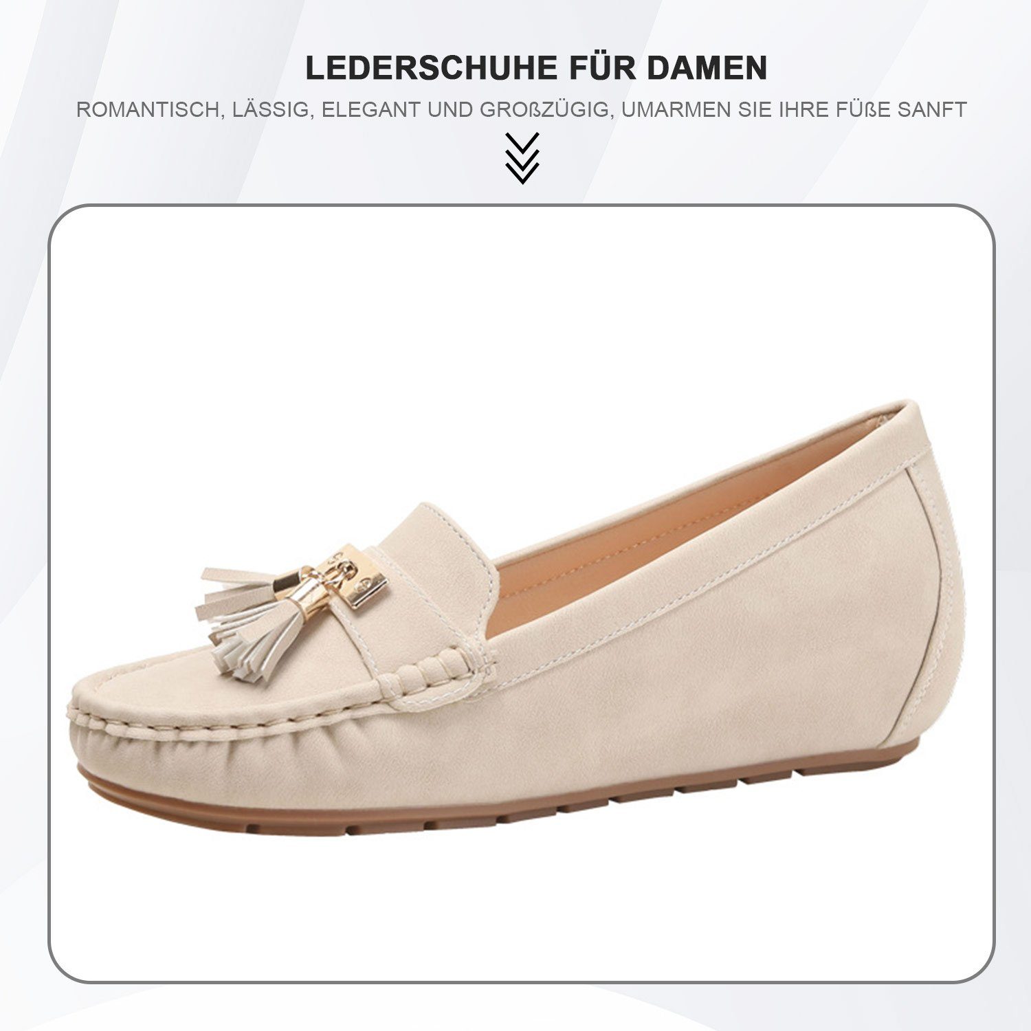 Daisred Elegant Loafer Damen Stabiler, mit Slipper Quaste Loafer Weiß Leder