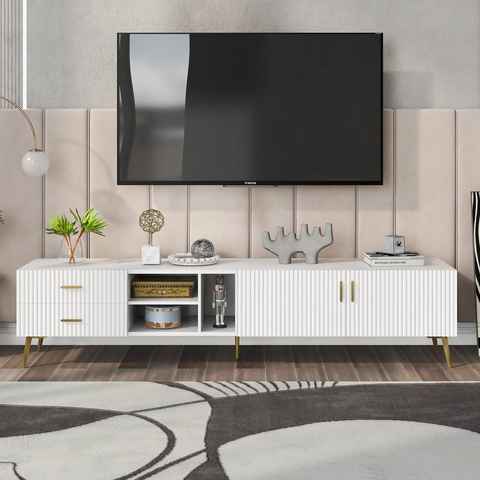 HAUSS SPLOE TV-Schrank TV-Lowboards TV Schrank Fernsehschrank TV-Tisch TV-Board mit großem Stauraum, belastbar bis 50kg, Weiß