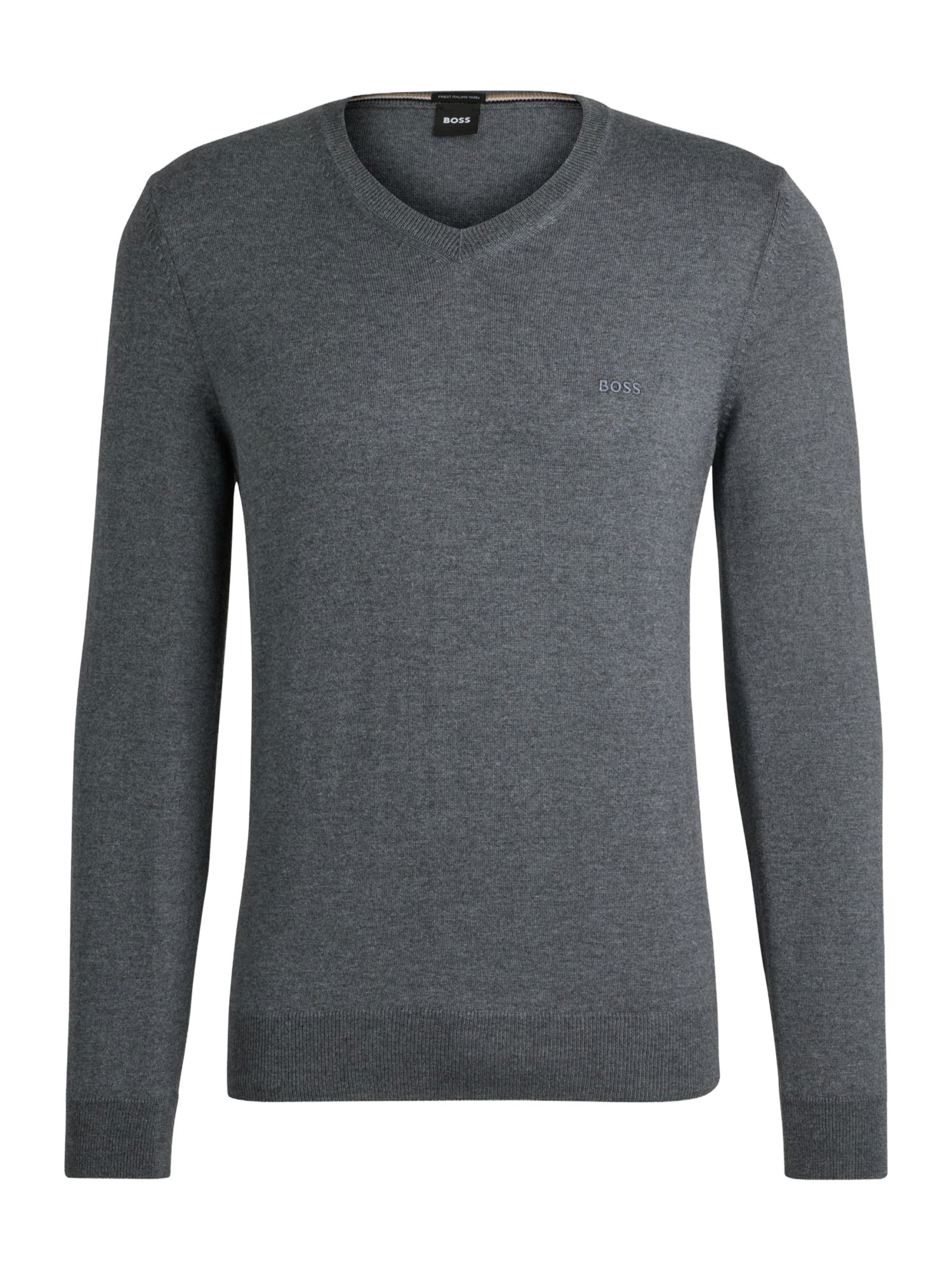 BOSS Strickpullover grau,Casual,Wolle,Unifarben,V-Ausschnitt,Lang,Regular Fit