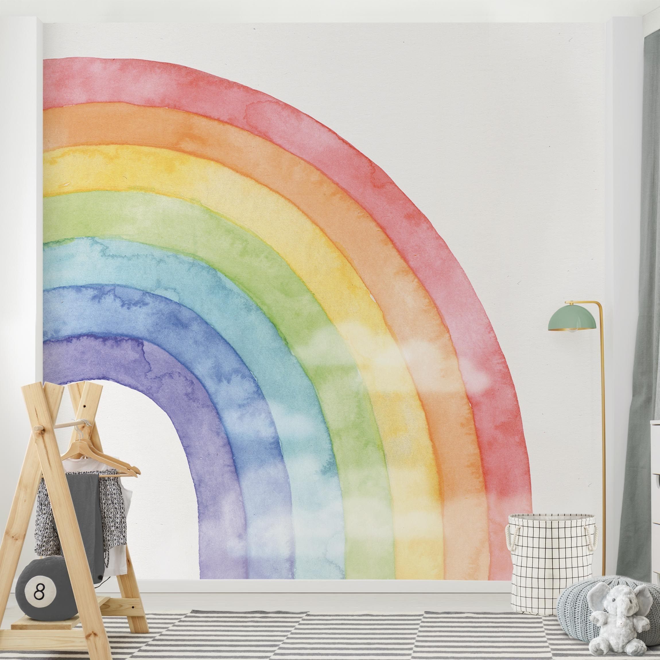 Bilderdepot24 Kindertapete Regenbogen Wolken Wasserfarben Kinder Kunst bunt moderne Wanddeko XXL, Glatt, Matt, (Inklusive Gratis-Kleister oder selbstklebend), Mädchenzimmer Jungenzimmer Babyzimmer Bildtapete Fototapete Wandtapete