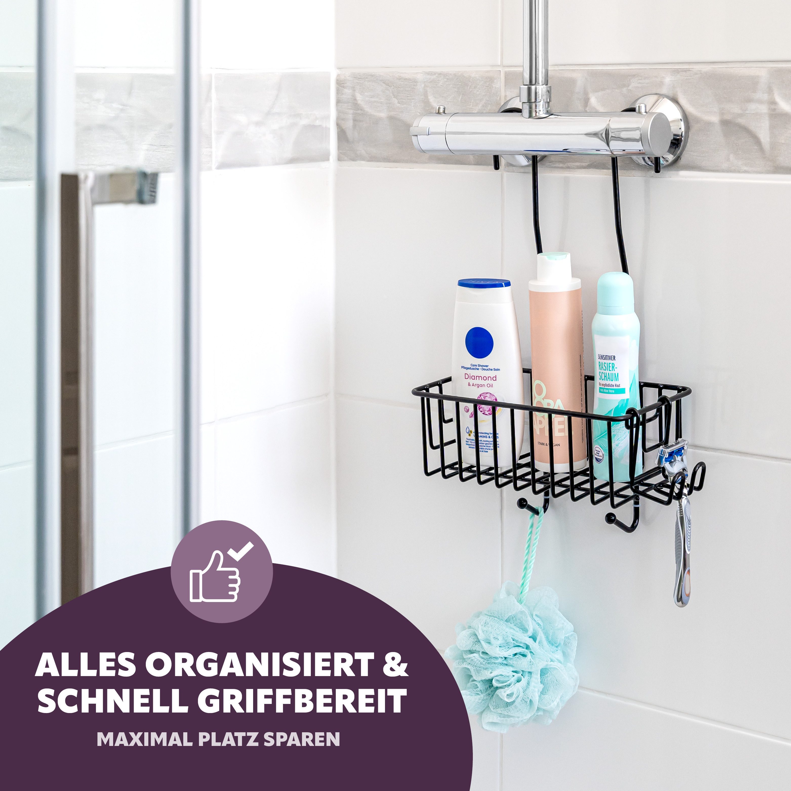 bremermann Duschregal zum Einhängen an Armatur mit 1 hoher Korb, Schwarz, z günstig online kaufen