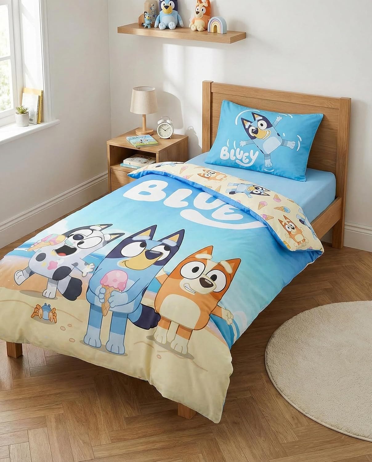 BrandMac Babybettwäsche Bluey, Bingo & Muffin Strand Baby Bettwäsche Set 100x135 cm Baumwolle, 1 teilig, Langlebig