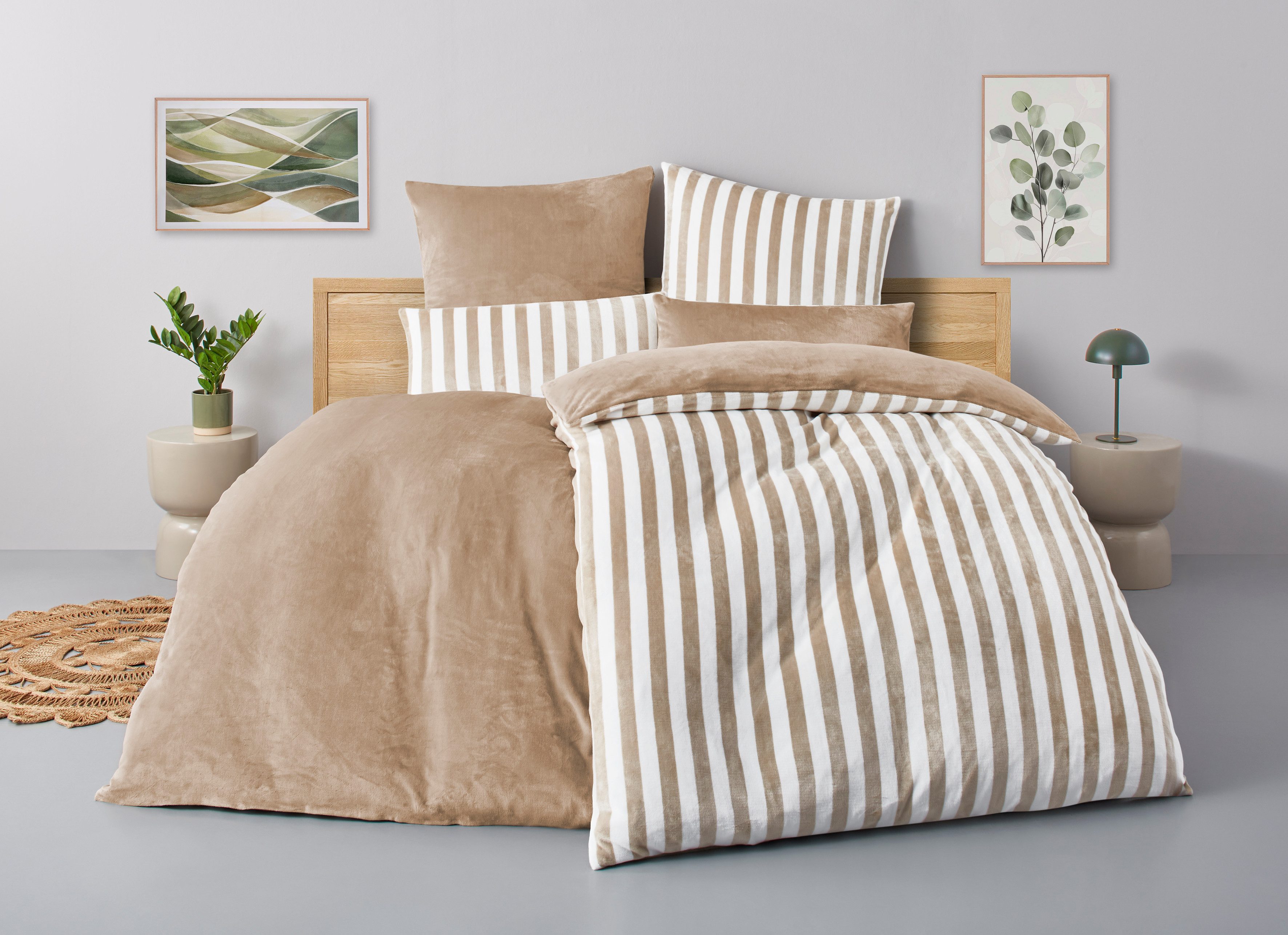 OTTO home Wendebettwäsche Greta in verschiedenen Qualitäten, Fleece, 2 teilig, Bettwäsche mit Streifen, ab 135x200 cm, NEU: auch in Fleece Qualität