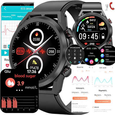 Manike E400 ECG + PPG AMOLED Bildschirm Smartwatch (4,3 cm/1,69" HD Voll Touchscreen Zoll) Spar - Set, mit wechselband aus weichem Silikon und Ladenkabel, Herzfrequenzmesser, Analyse von EKG-Daten, Blutdruckmessgerät